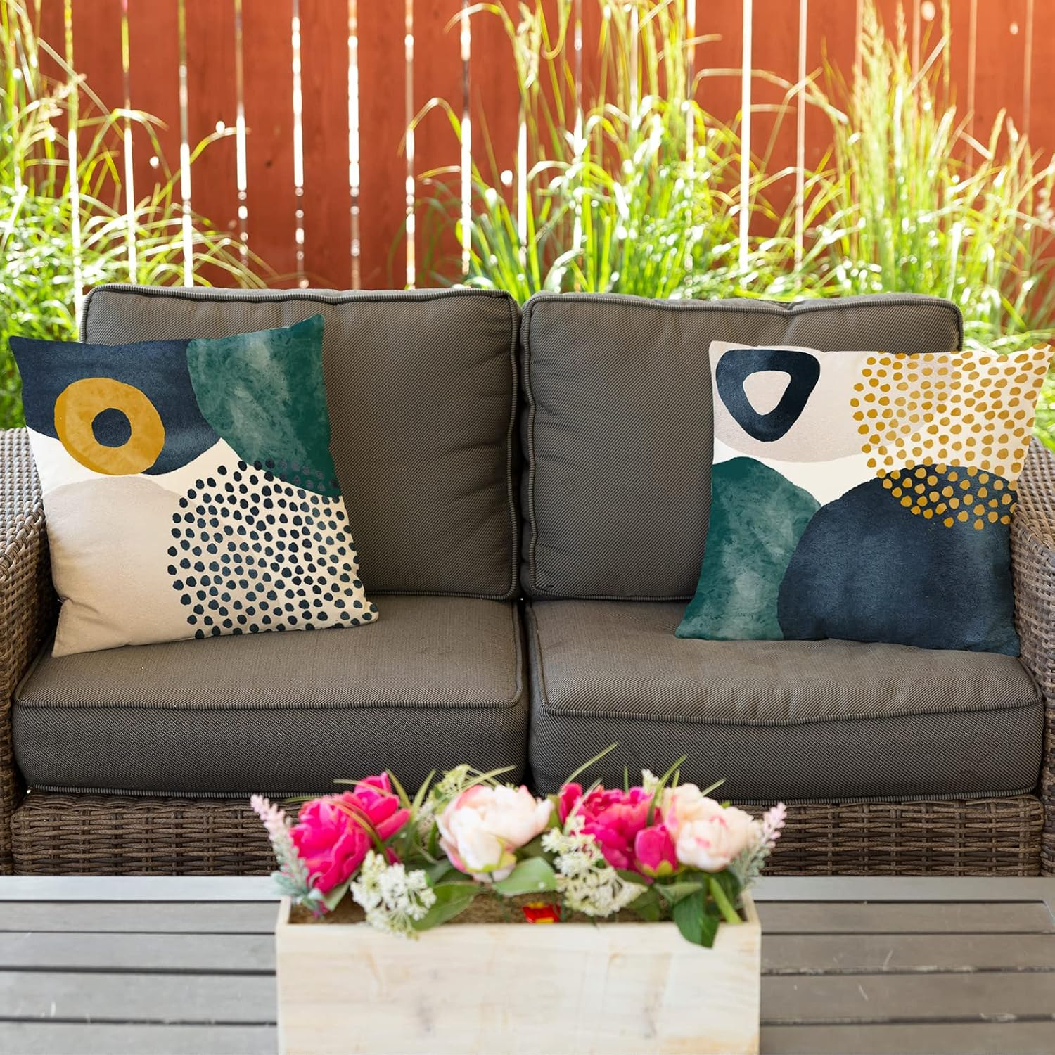 Jartinle Boho Abstract Pillow Covers 18X18 Set of 4 Mid Century Modern Throw Pillow Covers Geometric Pillow Covers for Outdoor Couch Sofa Minimalist Home Decor,Emerald Green Navy, (G400) image number 4