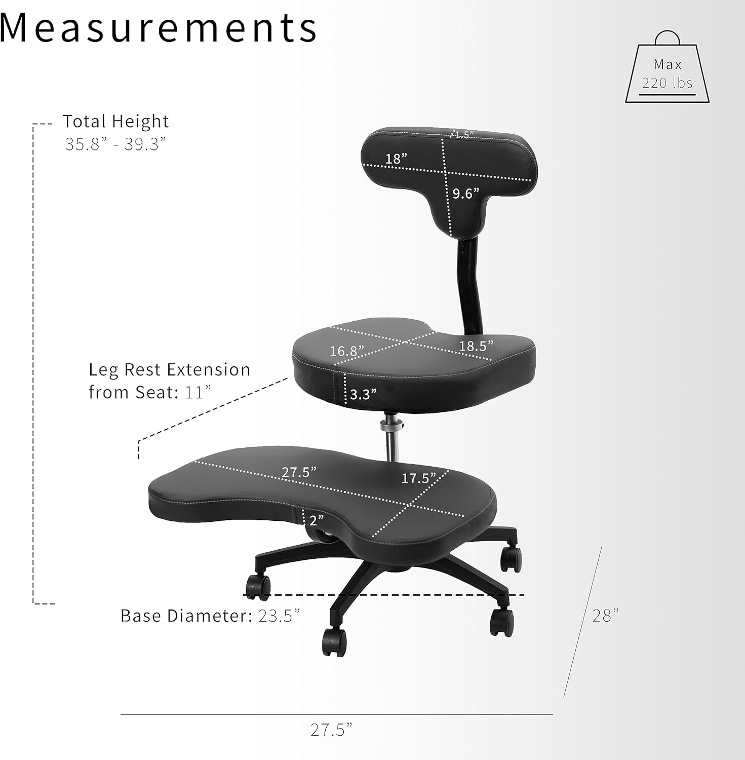 VIVO Ergonomic Cross Legged Chair with Wheels, Home and Office, Versatile Kneeling Chair, Height Adjustable, Yoga Desk Chair, Black, CHAIR-CL02B-R image number 4