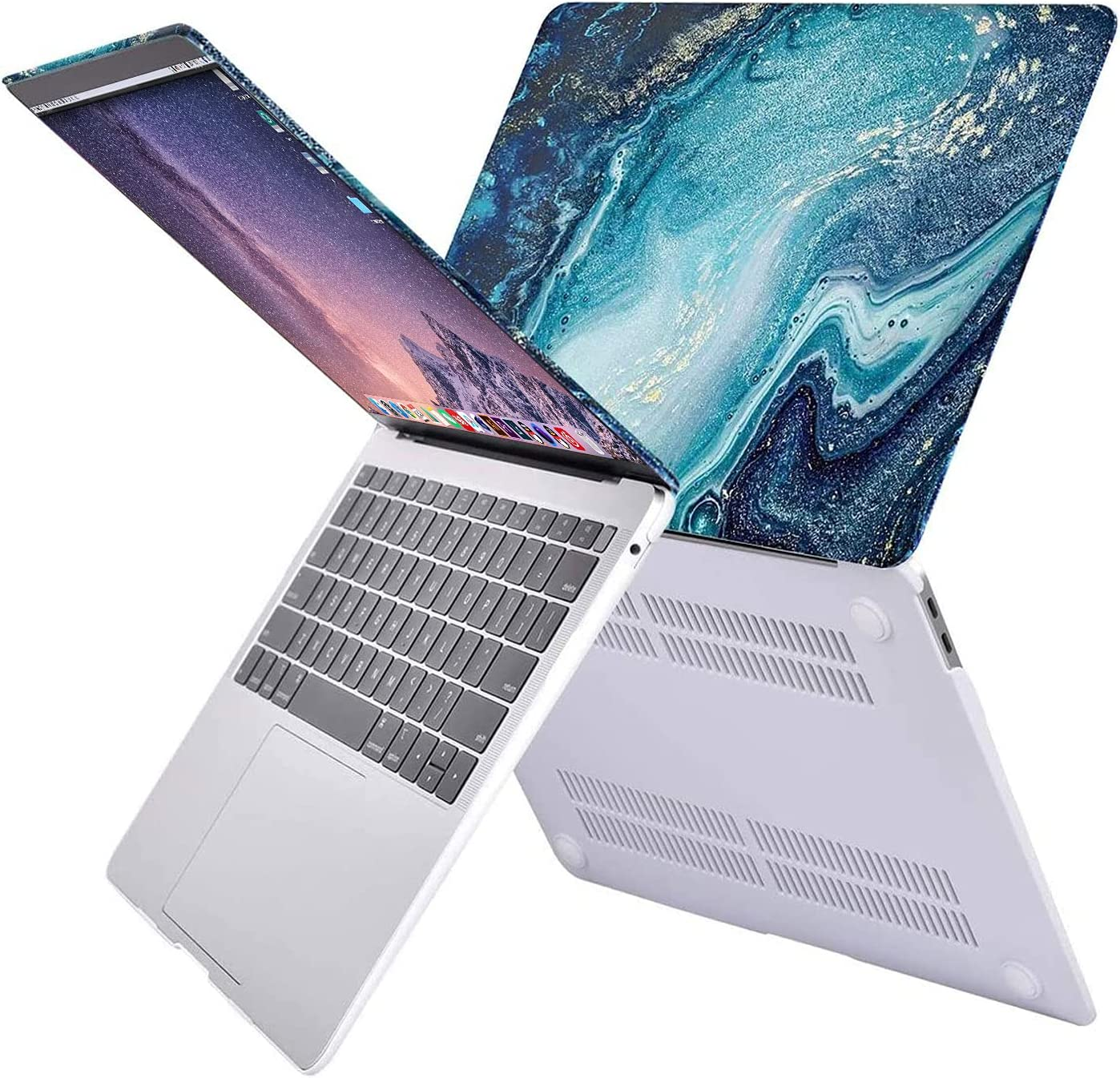 MOSISO Compatible with Macbook Air 13 Inch Case 2022 2021 2020 2019 2018 Release A2337 M1 A2179 A1932 Retina Display, Plastic Pattern Hard Case&Keyboard Cover&Screen Protector, Creative Wave Marble image number 2