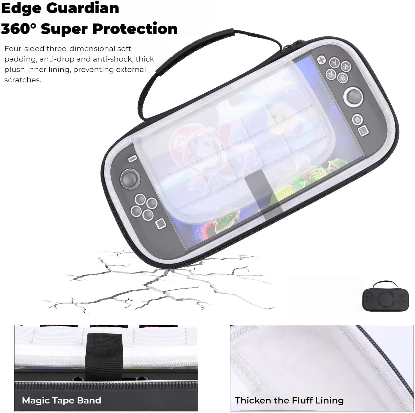 Slim Carrying Case for Nintendo Switch 2 2025, Portable Travel Storage Case with 10 Game Card Slots, All-Round Protection for 2025 Nintendo Switch 2 Console and Accessories (Black) - Black image number 3