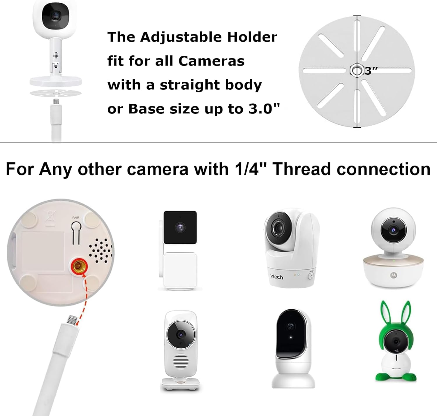 Adjustable Baby Monitor Floor Stand &ndash; Universal 1/4 Screw Mount with Safety Clamp, Height-Adjustable Holder for Nursery, Crib & Playpen (Secure, Portable, Cable Management) image number 3