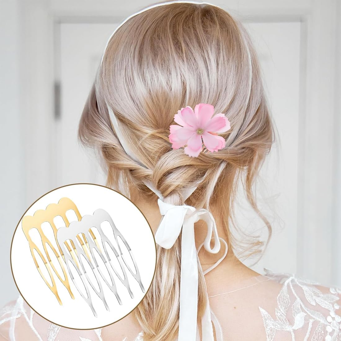 30 Pieces Loose 5-Tooth Silver Gold Side Hair Comb Pure Blank Craft DIY Bridal Veil Comb Decorative Headpiece French Twist Bun Clip image number 2