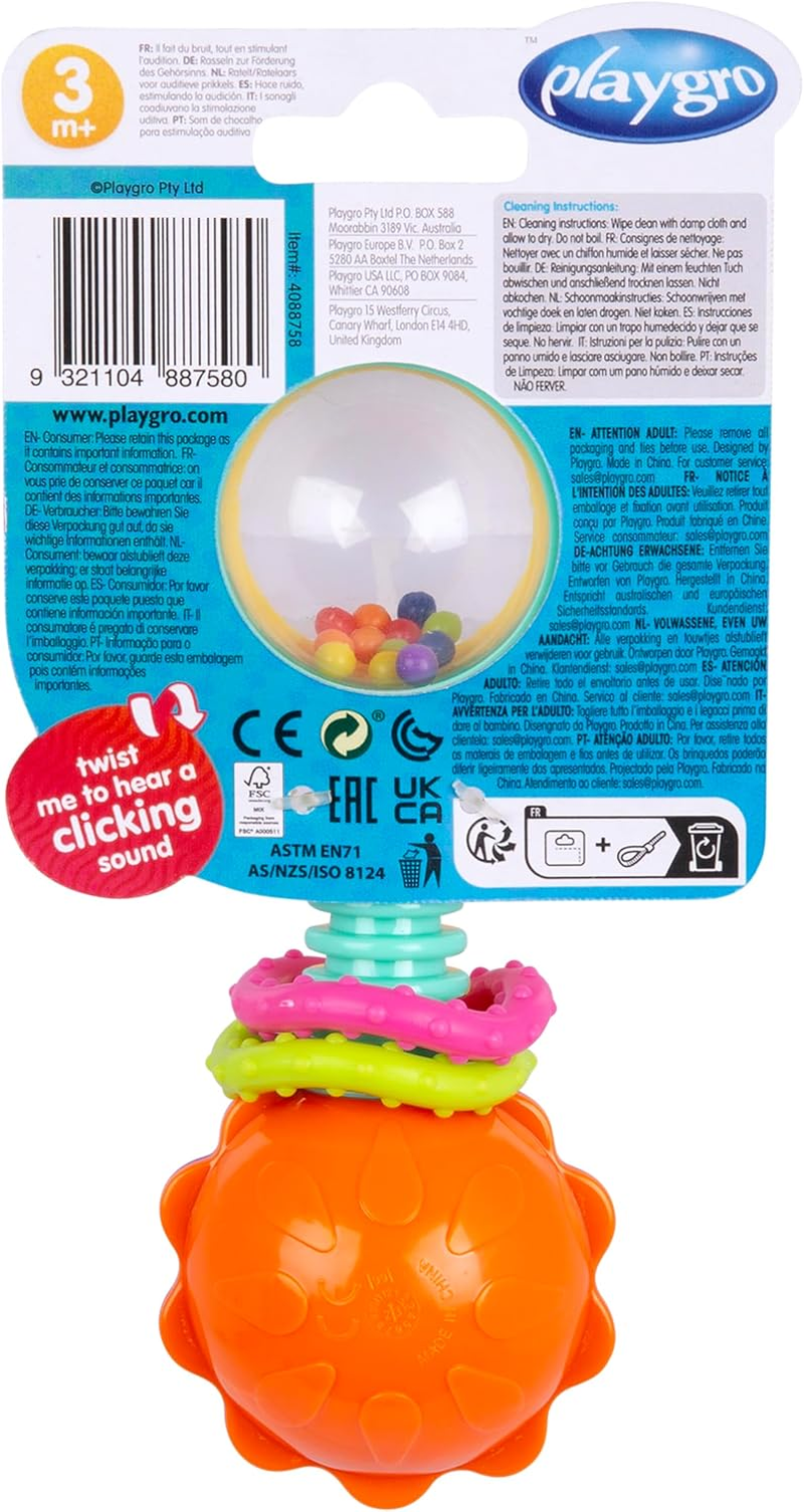 Playgro Twisting Barbell Rattle Refresh - Interactive Baby Teething Toy for Soothing Gums, Colorful Beads, and Engaging Sounds, Multicolor image number 2