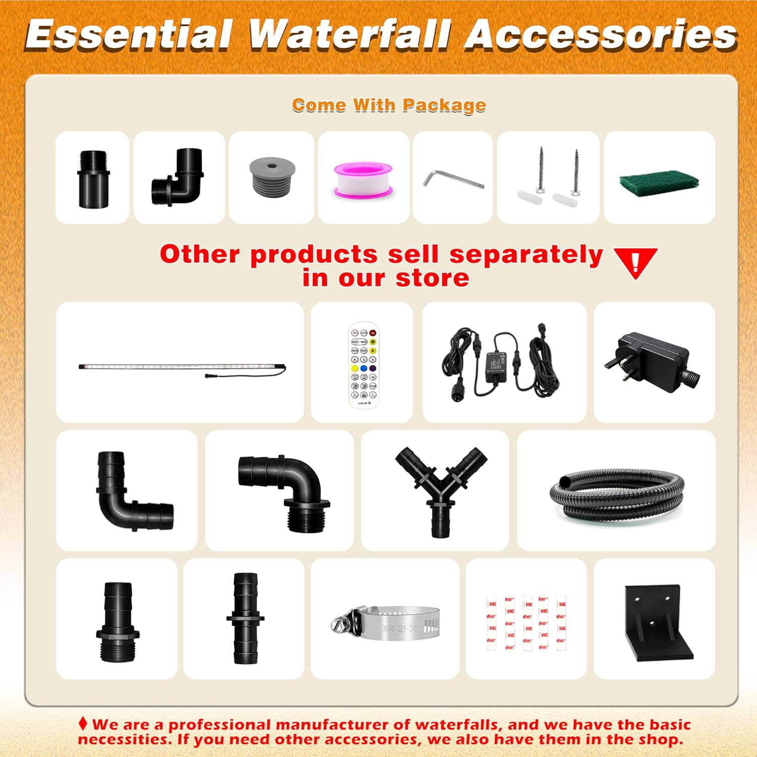 Pond Waterfall Blade Kit, 30Cm Stainless Steel Pool Fountain with Accessories, Width 20Cm Spillway Water Feature Waterfall Cascade for Garden Patio Pond Decoration image number 4