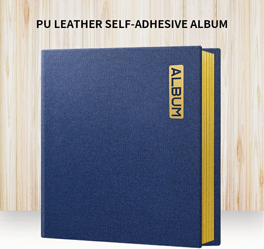 Leather PU Photo Album A4 Self-Adhesive Sticky Type Craft Film Protection Scrapbook White Card Book Birthday Gift Travel, Brown/Black Card image number 6