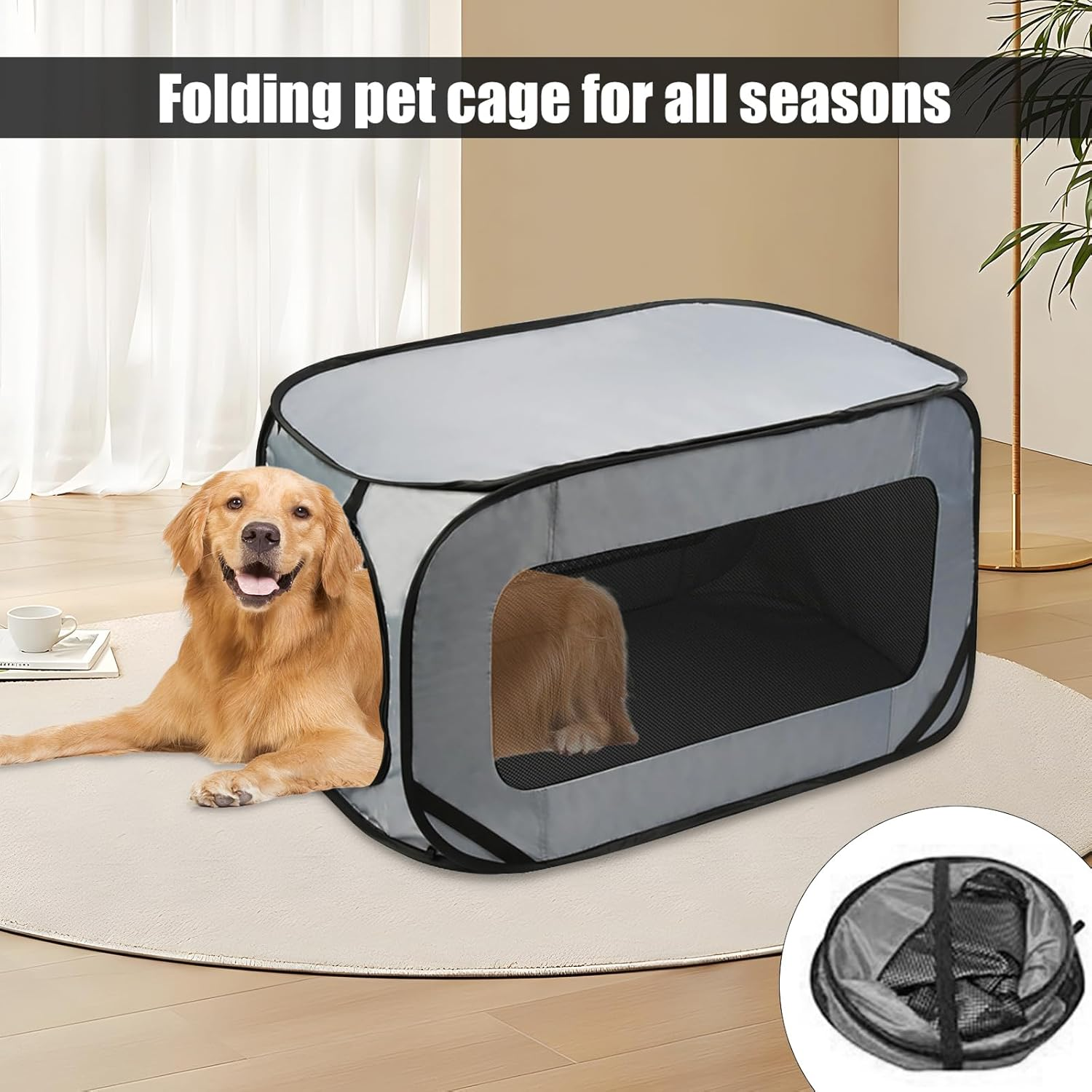 94 X 53 X 53 Cm Dog Transport Box Foldable Pop-Up Transport Box Dog Cat Sturdy Transport Box Oxford Fabric Dog Box Car Dog Bag Portable Dog Transport Boxes for Cats and Dogs up to 29.5 Kg, Grey image number 3