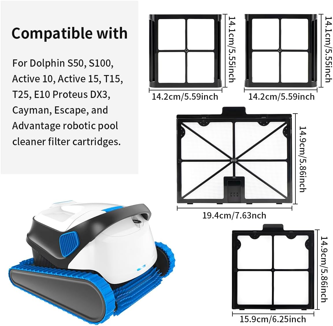 Wuyan 4 Pack Ultra-Fine Cartridge Filter Compatible with Dolphin S50, S100, Active 10, Active 15, T15, T25, E10Proteus DX3, Cayman, Escape, Advantage Pool Cleaner Filter,Part 9991468-R4 image number 4