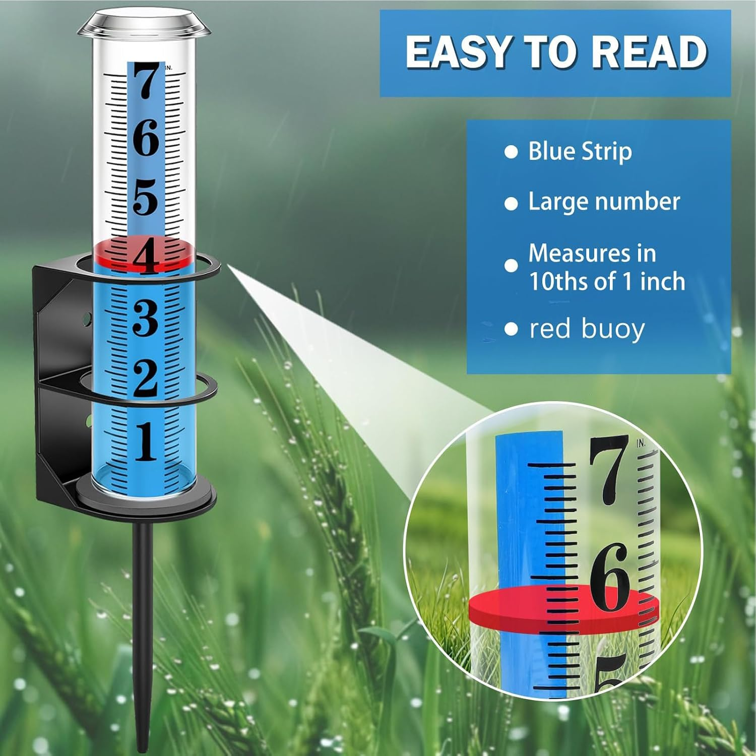 Rain Gauge | Accurate Large-Font Tube,Yard Stake Rain Gauge - for Gardener Farmer Weather-Enthusiast Homeowner Patio Lawn Terrace Courtyard Farm Greenhouse image number 6