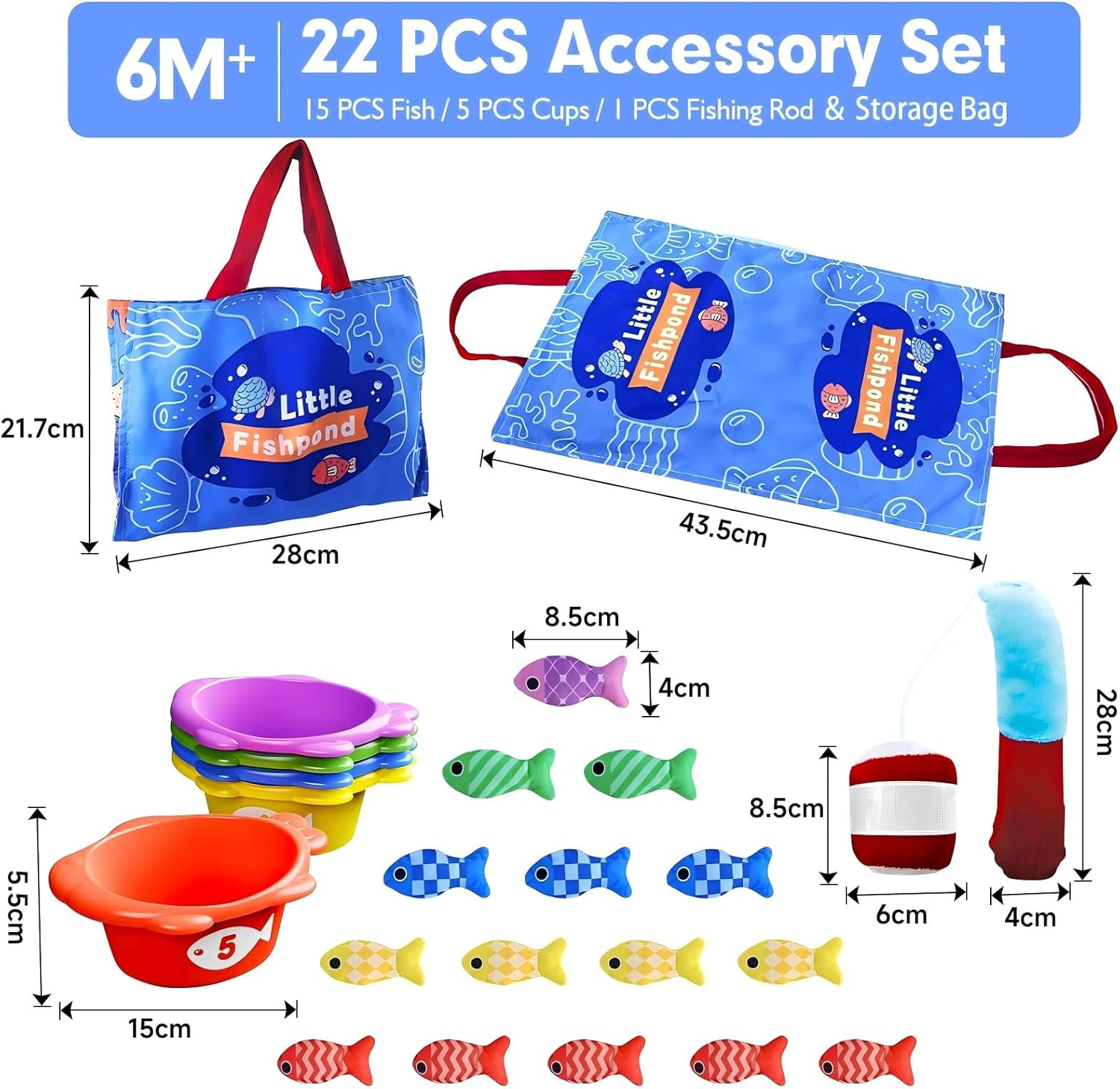 Toddler Toys, Montessori Toys for 1 Year Old Boy Girl Birthday Gift, Cloth Fishing Game for Toddler 1-3, Sorting Learning Baby 6-12-18 Months, Cloth Fishing Game with Baby Stacking Cups image number 1