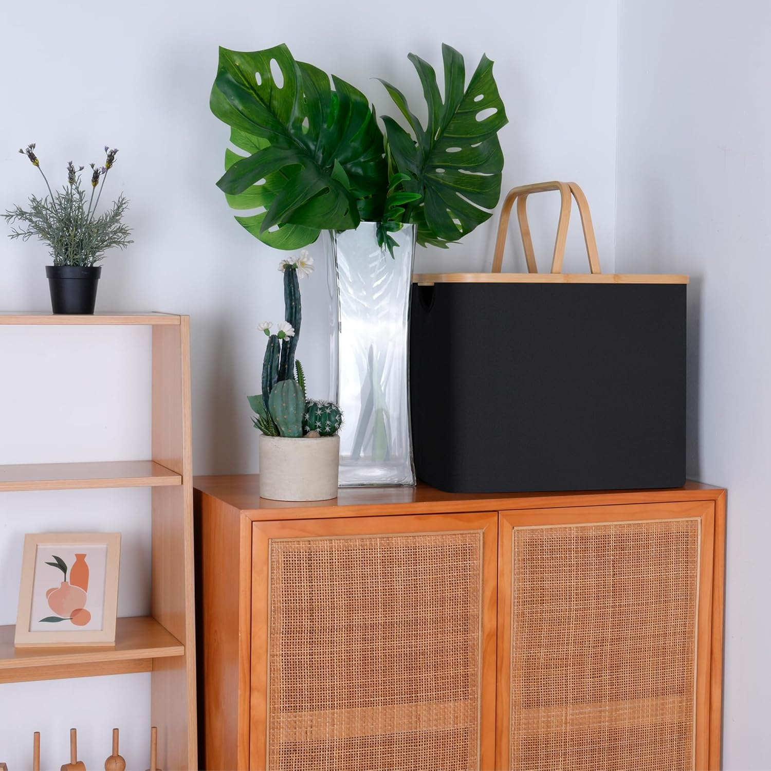 Iegrow 2-Pack Laundry Hamper with Bamboo Handle,60L Laundry Basket,Collapsible Laundry Baskets,Dirty Clothes Hamper for College Dorm, Family,Black