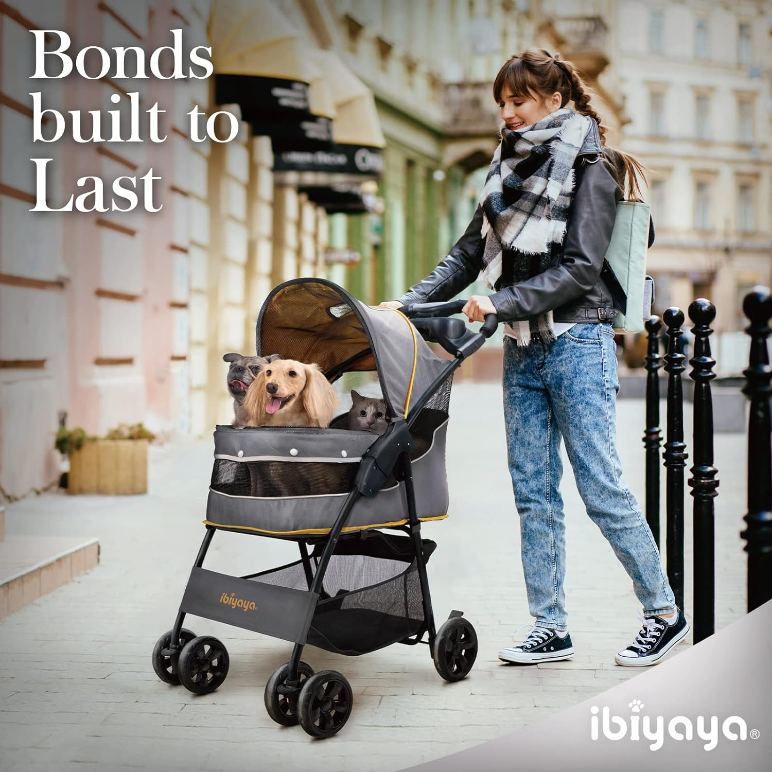 Ibiyaya Cloud 9 Pet Stroller for Dogs and Cats, Mustard Yellow image number 6