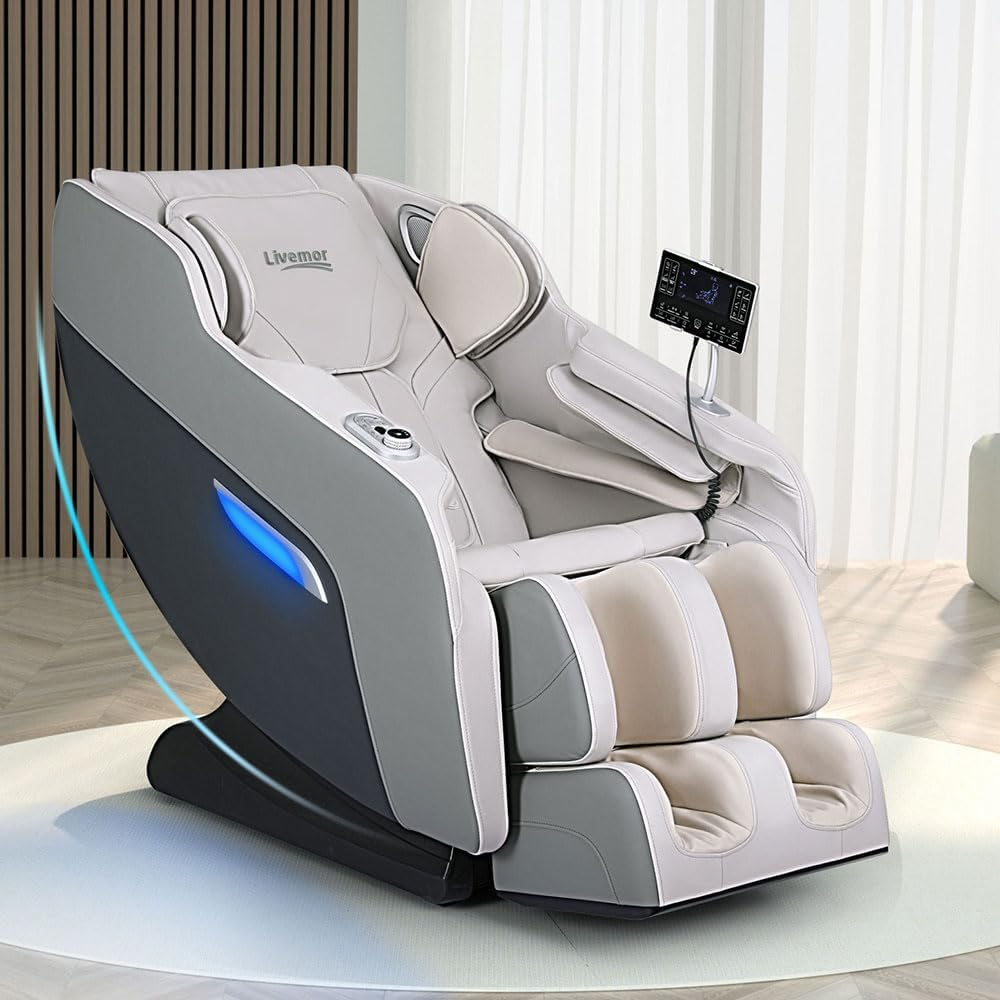 Livemor Electric Massage Chair Recliner 24 Nodes Full Body Massager Head Back, Heating Chairs, Soft PU Leather Zero Gravity Massages Kneading Relaxation Rolling Foot Massagers Reclining Machine Grey image number 4