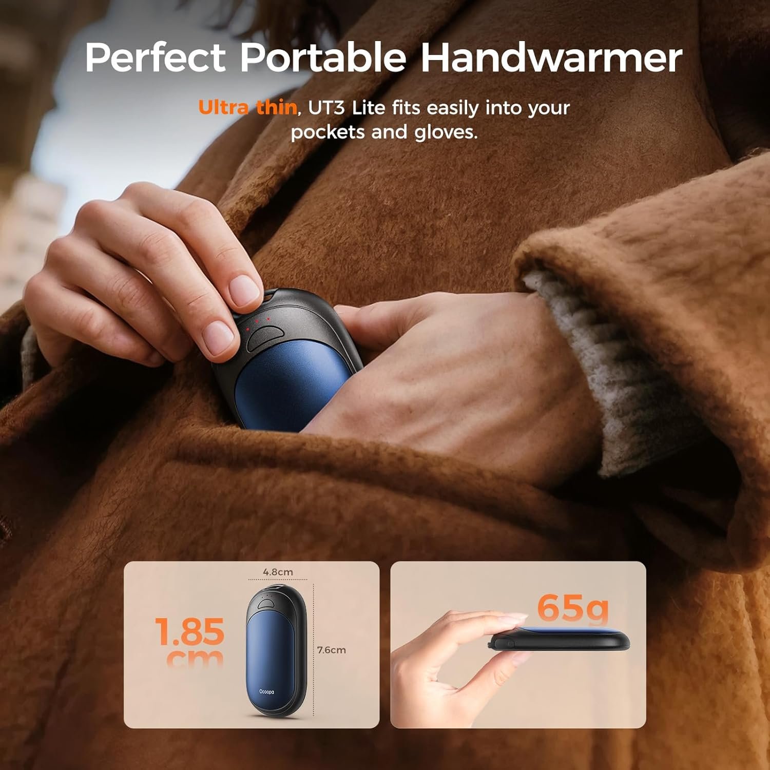 OCOOPA 2In1 Magnetic Rechargeable Hand Warmers 2 Pack, Electric Hand Warmer, Pocket Battery Operated Heater, UL Certified, 3 Heat Settings, Tech Gifts for Men,Purse Must Haves, Essentials, UT3 Lite image number 6