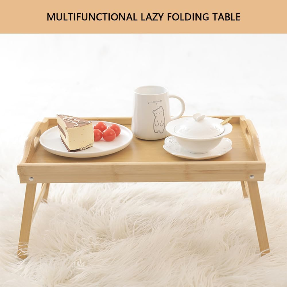 Multifunctional Laptop Bed Desk with Foldable Legs - Portable Serving Tray for Snacks, Breakfast, or Work, Collapsible Lap Table for Home Office, Sofa, or Bed (Wood)