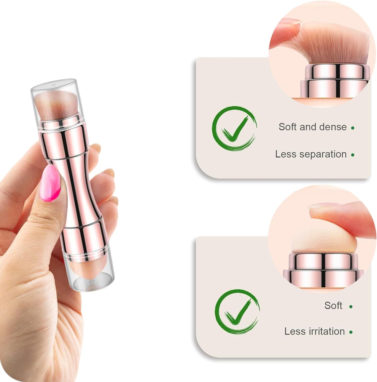 Bling Toman 4 in 1 Makeup Brush, Eyeshadow Eye Lip Face Concealing Blush Foundation Brush All in One Retractable Travel Size Makeup Brush Set (Rose Gold Brush) - Gold image number 4