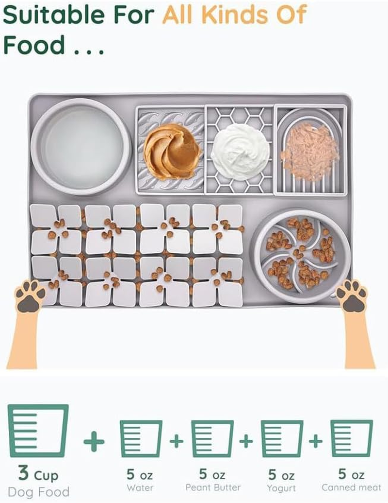 Pet Slow Feeder Bowl and Lick Mat Set, Snuffle Mat with Suction Cups, Interactive Puzzle Toy for Dogs and Cats, Grey image number 4