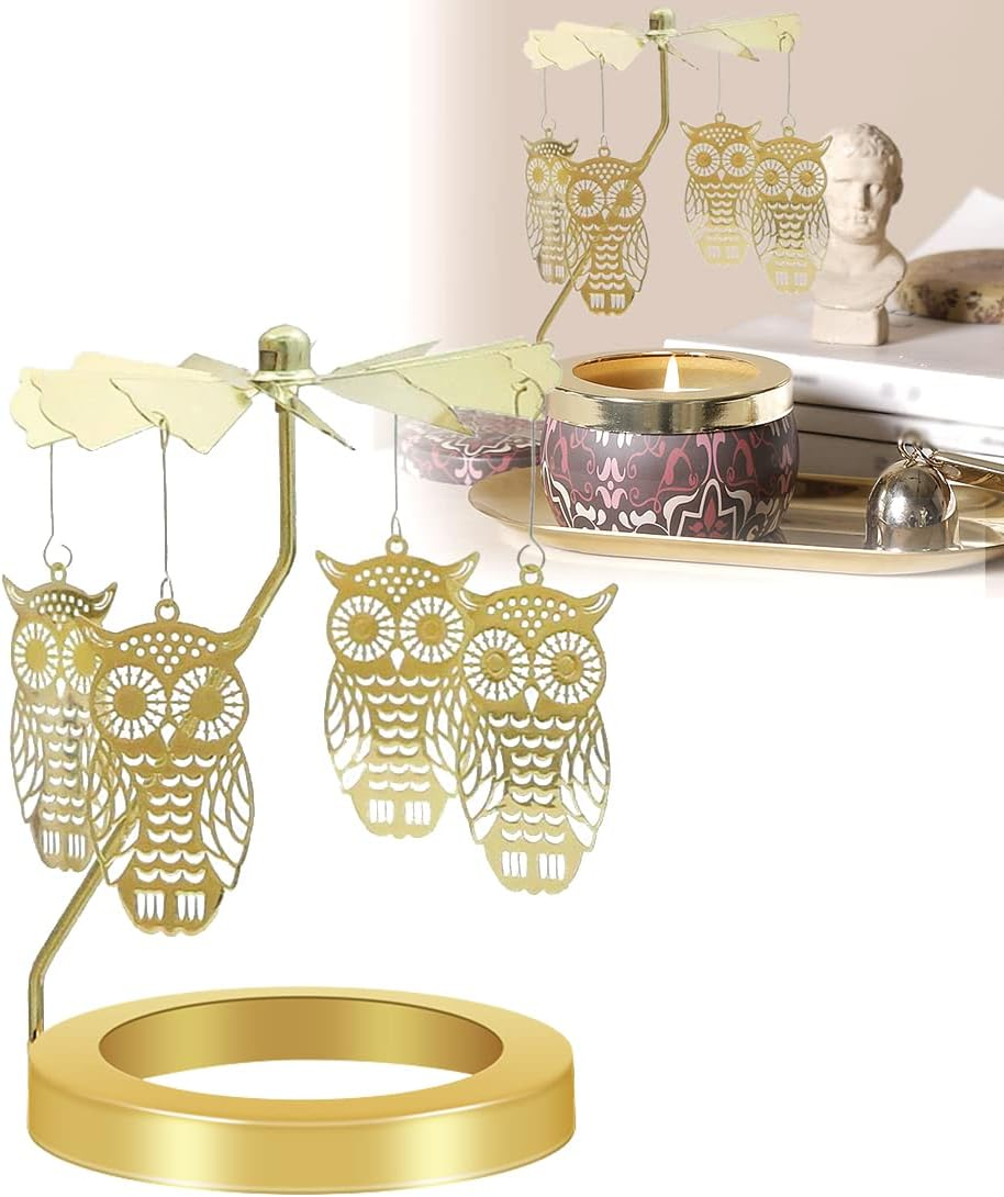 UCINNOVATE Candle Holder, Rotary Tea Light Candlestick Holders, Romantic Rotation Carousel Home Party Decor Gift (Owl)