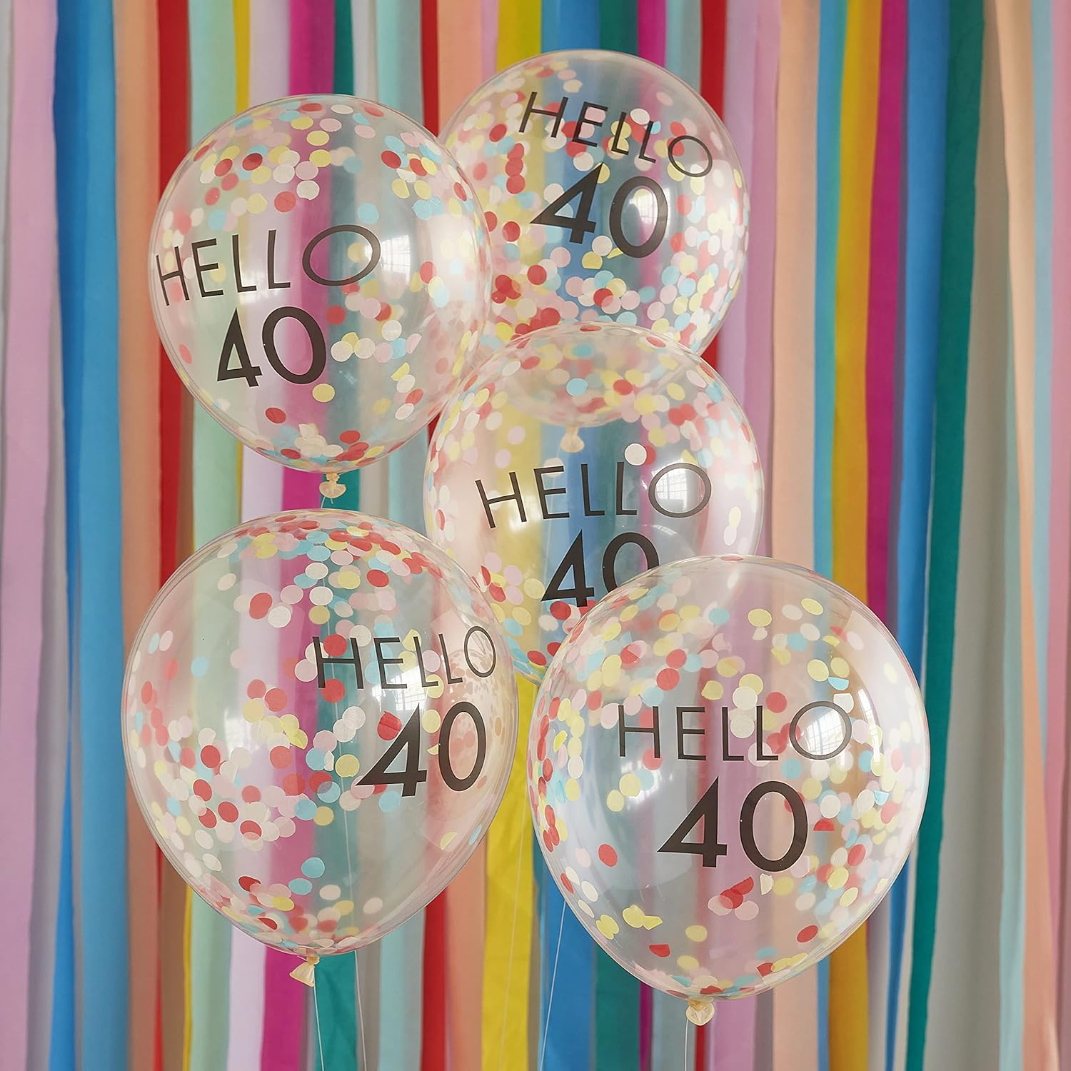 Ginger Ray Mix It up Brights Hello 40 Milestone Birthday Latex Balloons, 30 Cm Size (Pack of 5) image number 4