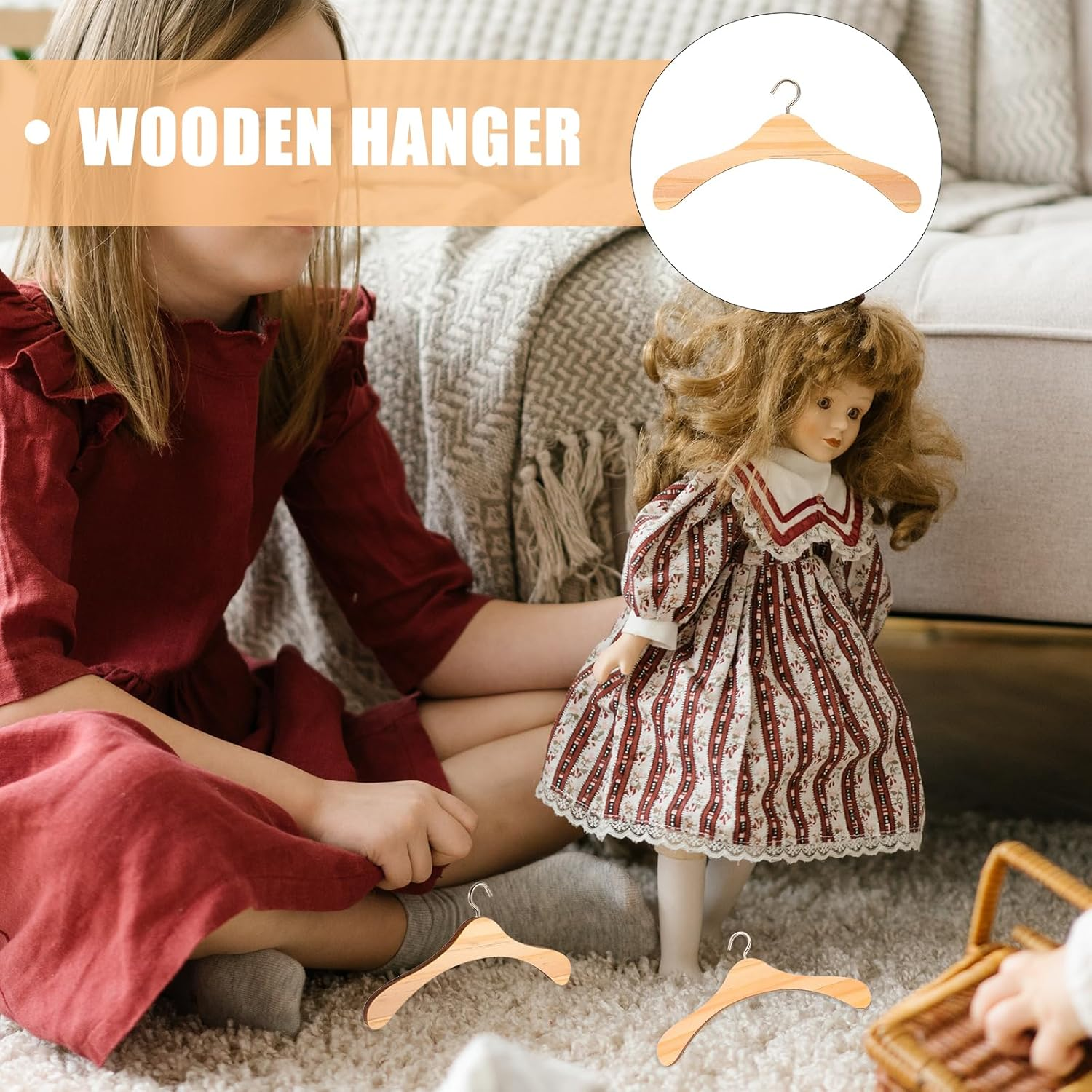 10 Pcs Wooden Hangers for Kids, 6'' Kids Baby Toddler Children Wooden Hangers,For Clothes & Pants, Baby Children Wooden Hangers image number 4