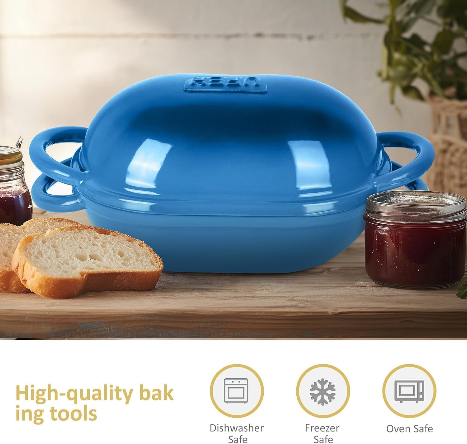 Dutch Oven for Bread Baking &ndash; Premium Cast Iron Pot with Lid &ndash; Perfect for Sourdough, Artisan Loaves & No-Knead Bread &ndash; 2 QT / 1.9L (Enameled, Round, Oven & Stovetop Safe), Red (Blue) - Red image number 7
