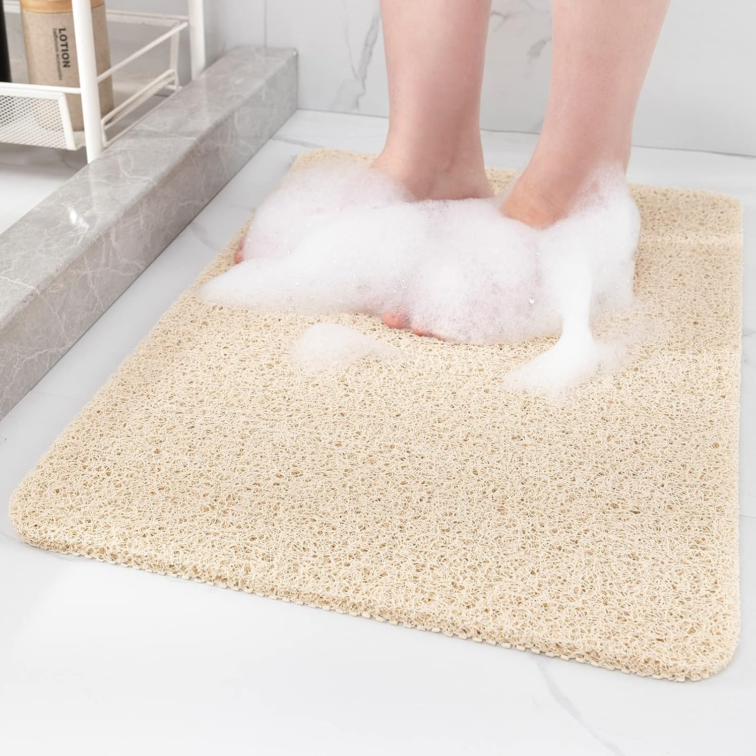 Non-Slip Shower Mat Bathtub Mat for Bath Tub,Anti Slip Bath Tub Mat,Floor Mat,Soft PVC Loofah Bathroom Mats,Foot Scrubber Mat,Quick Drying Easy Cleaning Mats for Wet Areas（40 * 16 Beige） image number 3