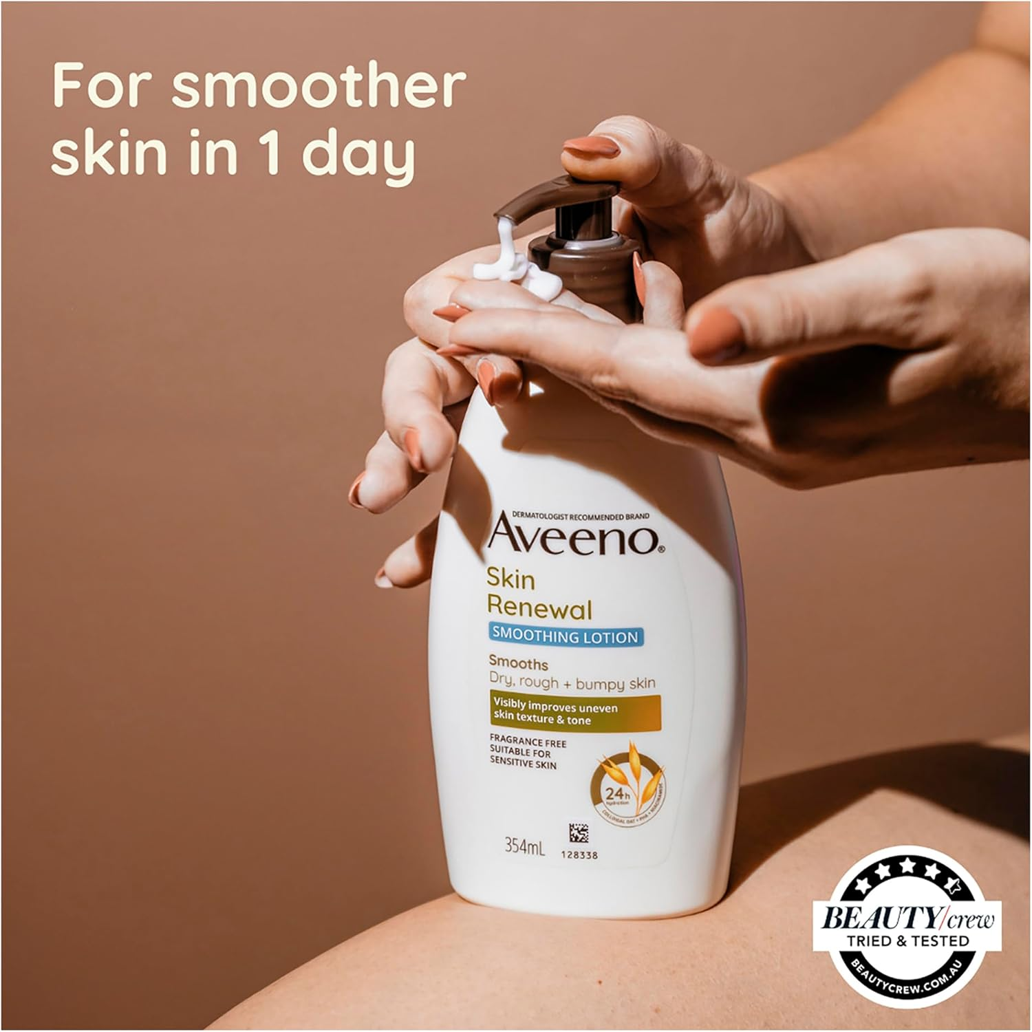 Aveeno Skin Renewal Smoothing Fragrance Free Body Lotion 24-Hour Hydration Dry Rough Bumpy Sensitive Skin Natural PHA 354Ml