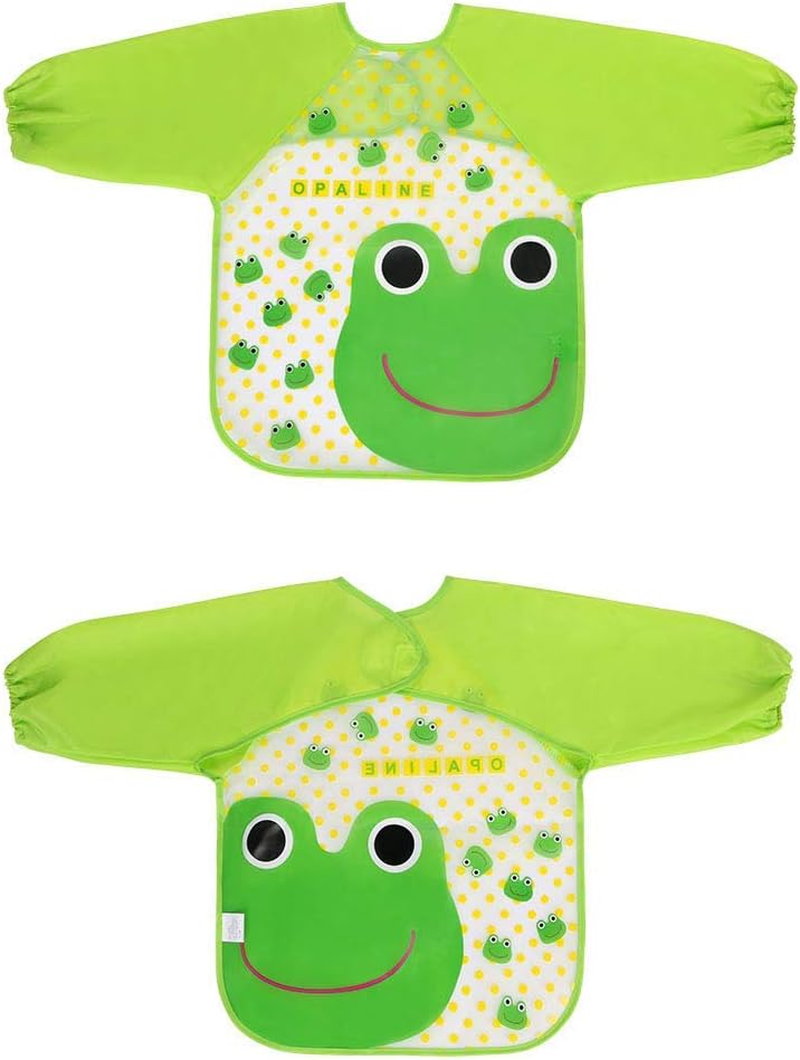 Vicloon Bibs with Sleeves,4 Pcs Waterproof Long Sleeve Bib Unisex Feeding Bibs Apron for Infant Toddler 6 Months to 3 Years Old image number 1