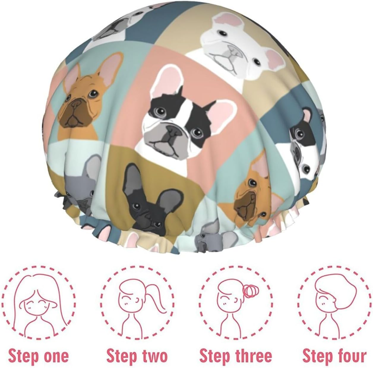 WURTON French Bulldog Print Women Soft Lightweight Shower Cap Shower Capbathing Hat for Long Hair, Breathable image number 1