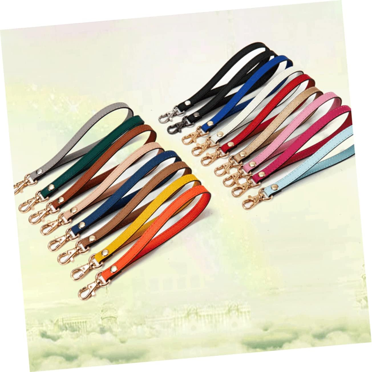 PHENOFICE Leather Wrist Strap Keychain Wristlet for Women, Blue Cross Pattern Genuine Leather Hand Strap with Gold Buckle, Replacement Purse Accessory for Clutch and Wallet Use