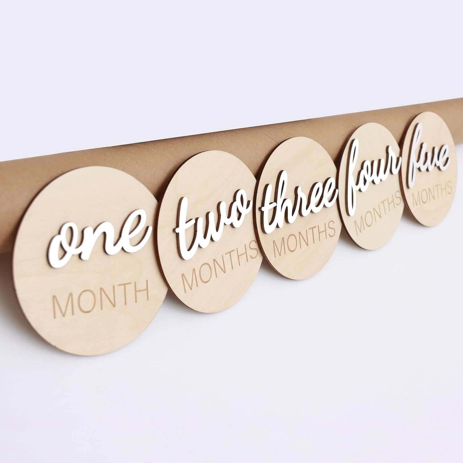 3D Wooden Monthly Milestone Cards, Monthly Milestone Marker Cards, Newborn Memento Milestone to Document Growth, Pregnancy Journey Sign -Incl Announcement & Hello World Sign. image number 5