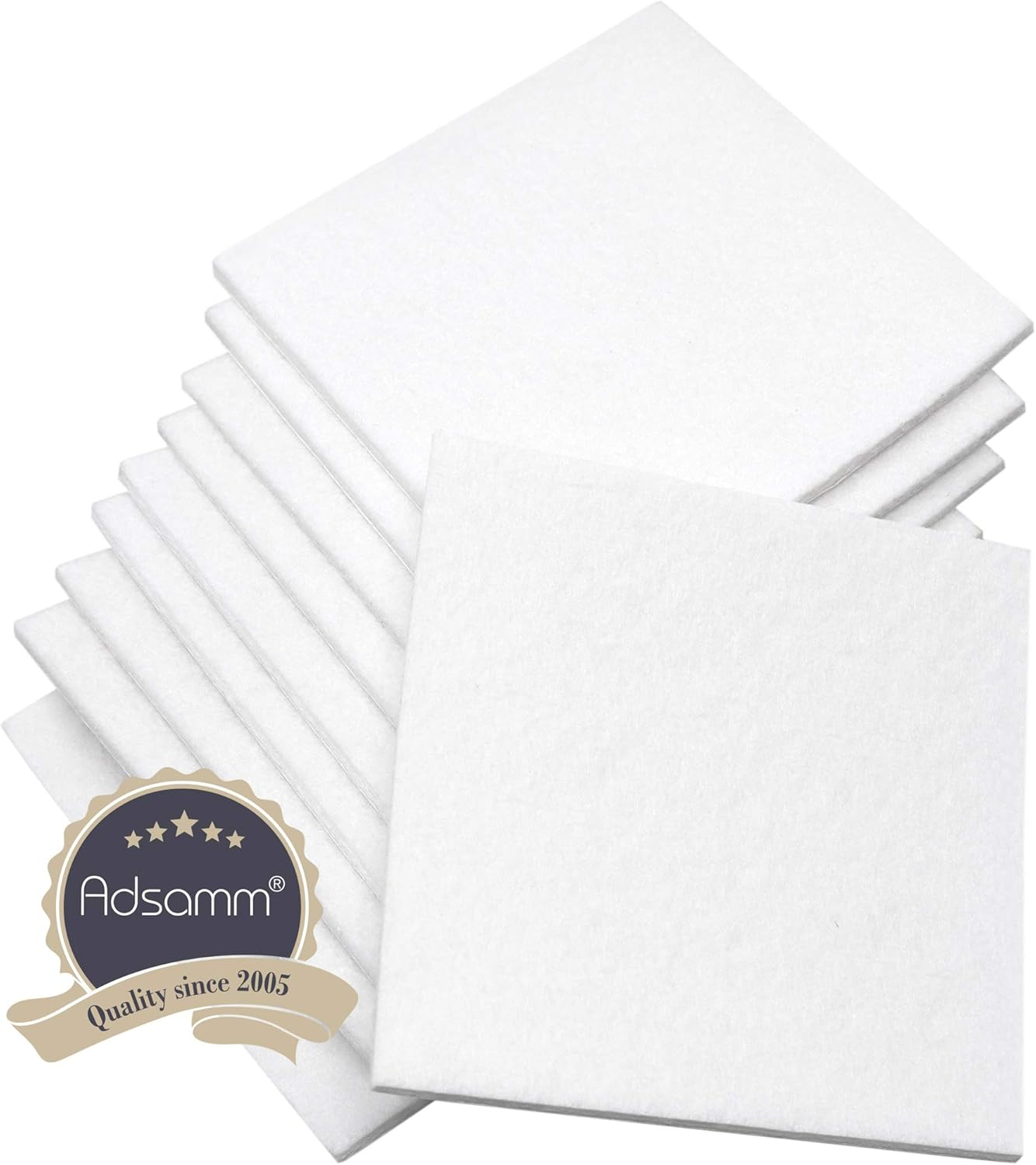 Adsamm&reg; / 10 X Self-Stick Felt Pads / 3.94'' X 3.94'' (100X100 Mm) / White / Square / Felt Thickness of 0.138''(3.5 Mm) / Self-Adhesive Furniture Glides in Top-Quality