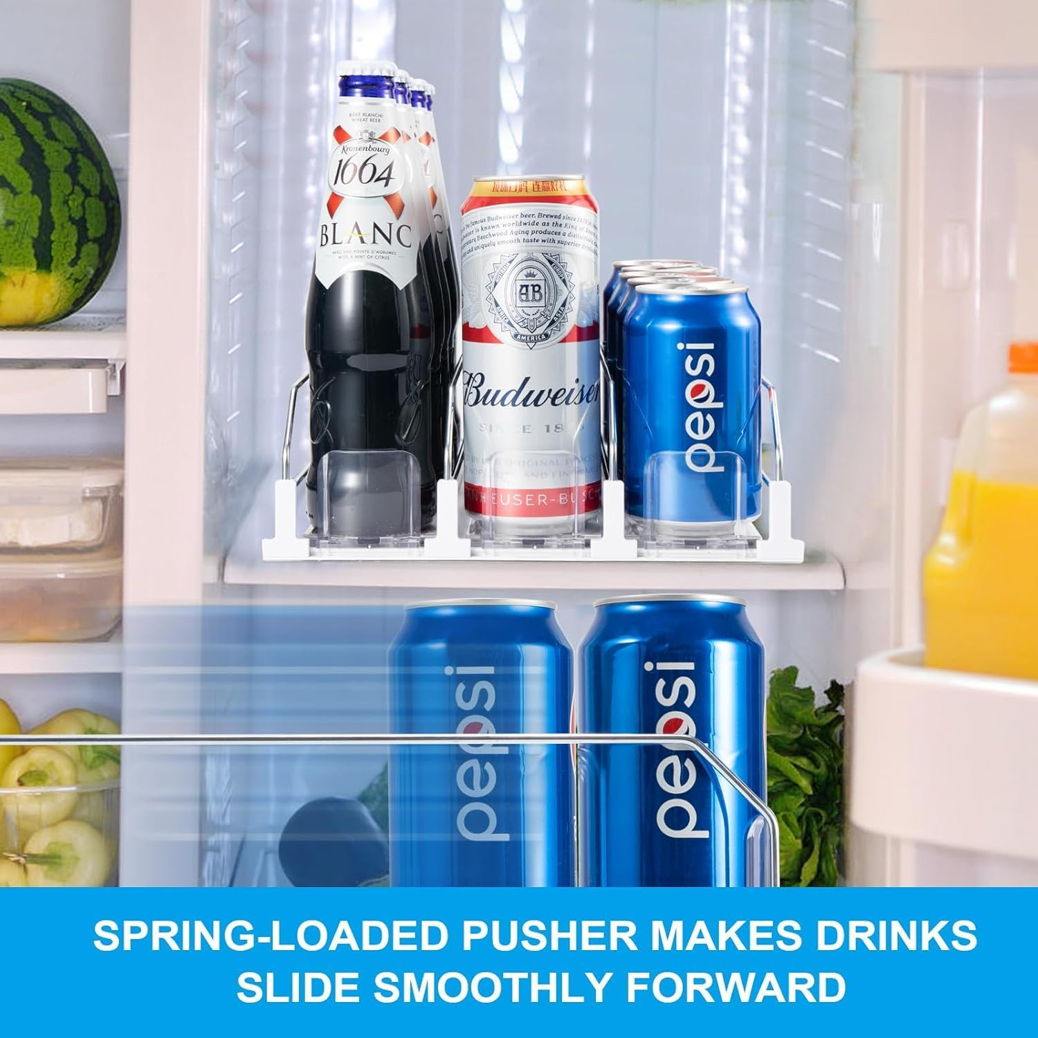 Can Dispenser for Refrigerator - Automatic Pusher Glide, Fridge Bottle Rack Drink Organizer, Self-Pushing Width Adjustable Beverage Storage Holds up to 10-15 Cans (M) image number 6