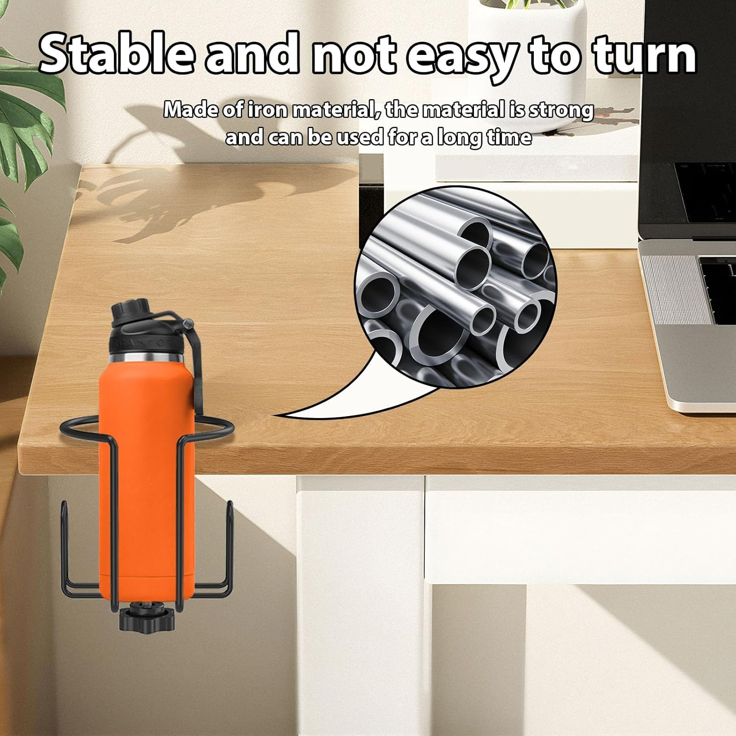 Desk Cup Holder, Clamp on Cup Holder with Adjustable Side Opening Metal Iron Versatile Easy to Install Clip on for Home Office Dormitory Use image number 2