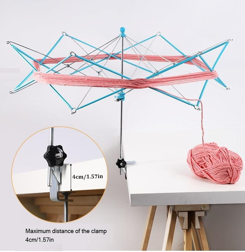 Leanockesa Yarn Winder, Umbrella Swift, with Table Clamp Portable Swift Winder for Crocheting, Holder for Skeins Flexible Lightweight Foldable Design, Height & Diameter Adjustable to Suit Space, Ideal Helper for Knitting Enthusiasts (Blue) - Blue image number 4