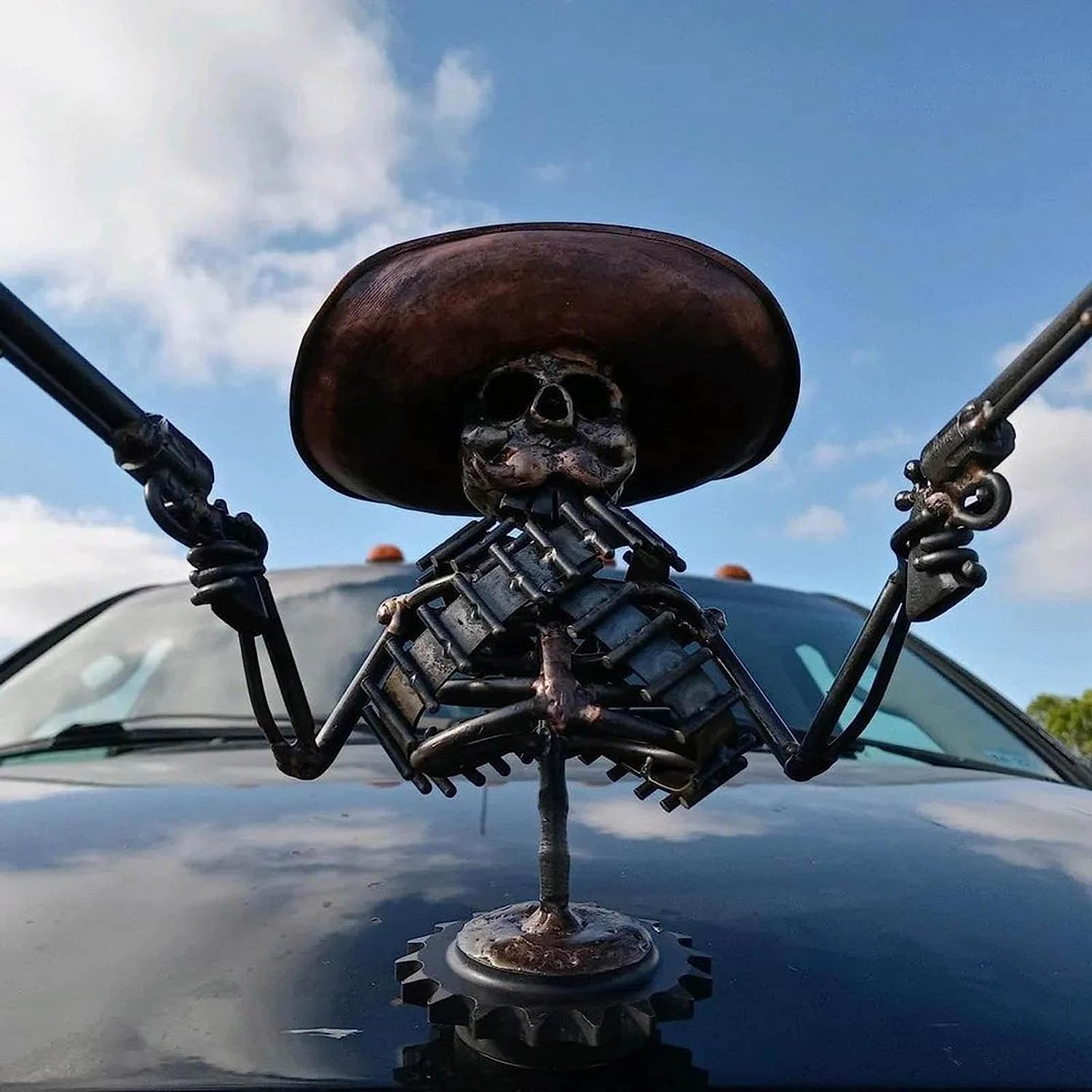Hood Ornament Cowboy Skull Gunslinger Car Hood Ornaments Car Truck Hood Ornament Metal Skull image number 1