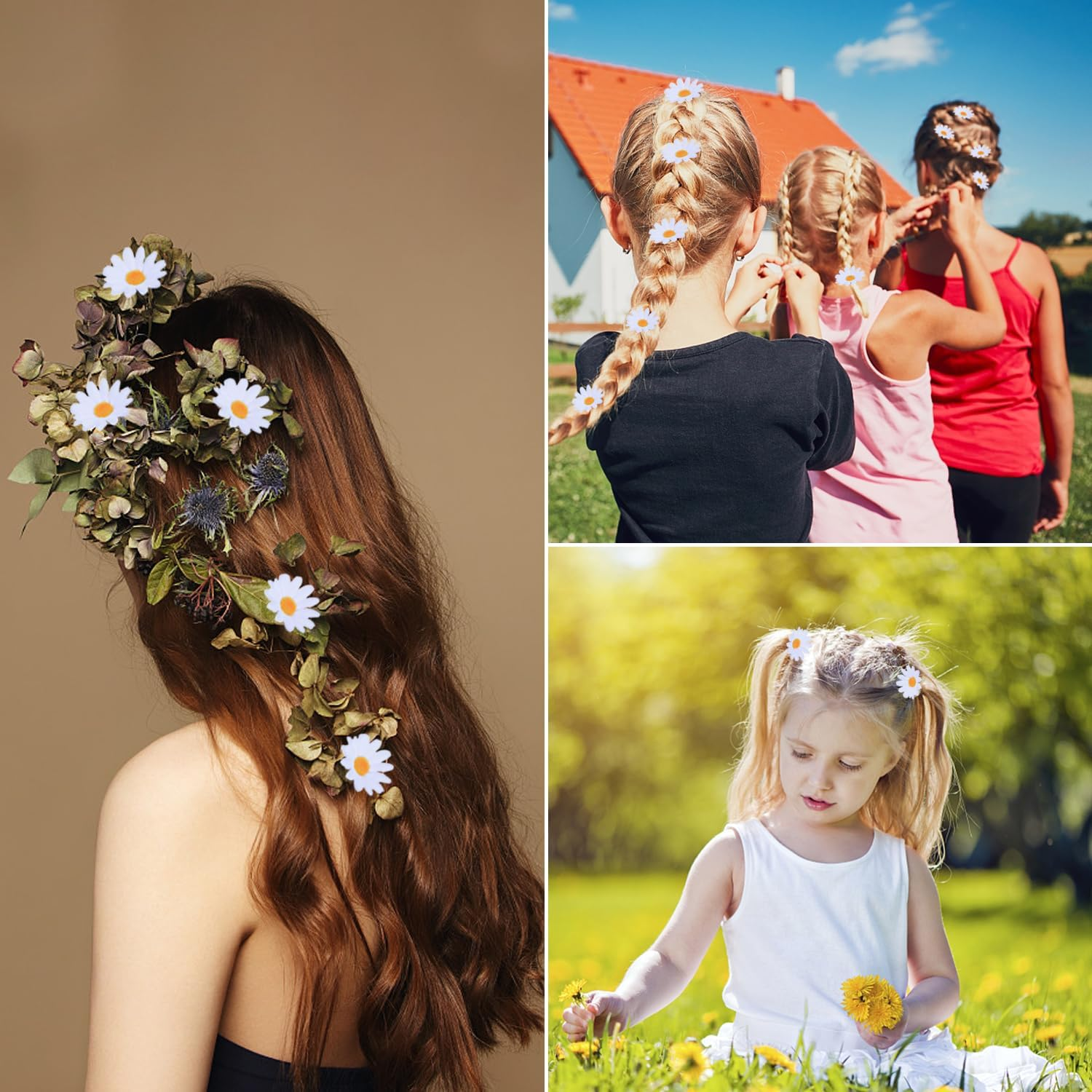 15 Pieces Daisy Hair Clips Cute Braid Accessories Small Hair Clips Flower Claws Non-Slip for Women and Girls (White)