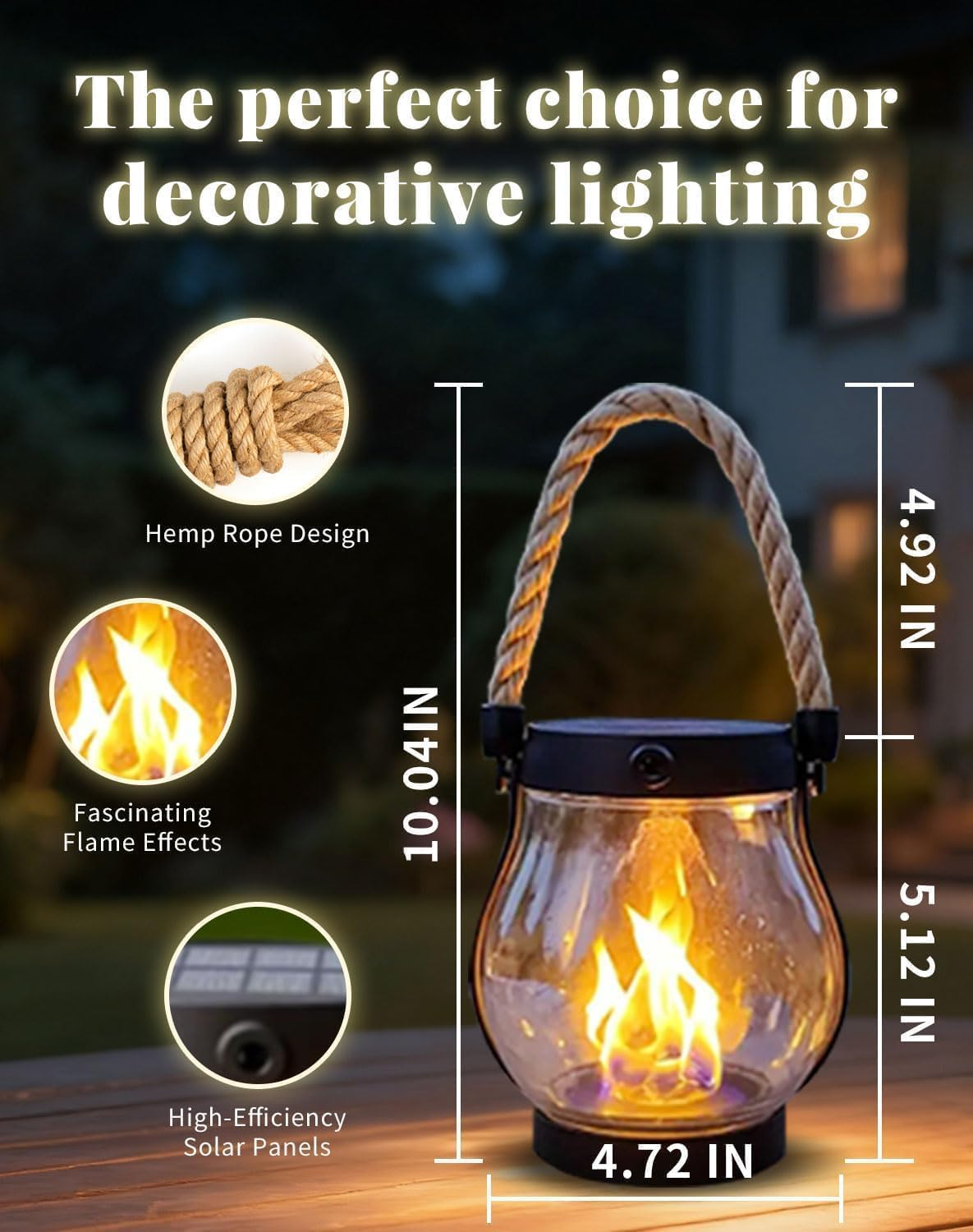 Solar Flame Lanterns Outdoor Waterproof, 4 Pack Flickering LED Fire Lights for Patio, Garden, Yard, Camping, Realistic Dancing Flame Solar Powered Lights Decor image number 2