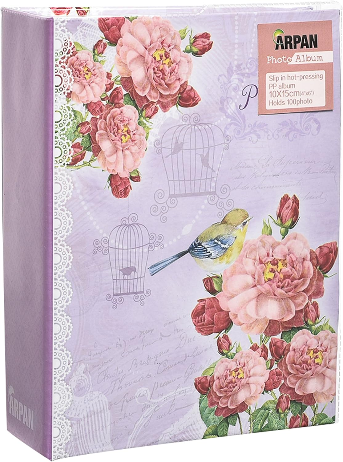 6X4'' Small Purple Vintage Bird Slip in Case Photo Album for 100 Photos image number 1