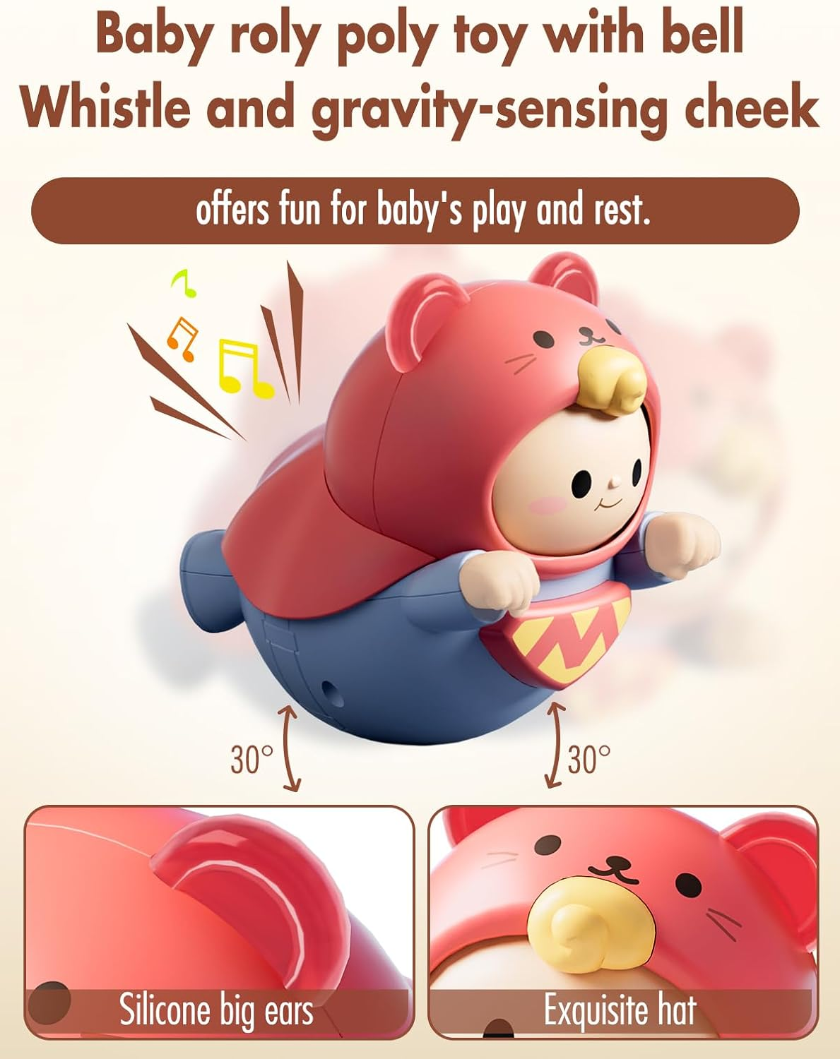 SVIOKODX Baby Roly-Poly Toy,Wobble Toy for Boy Girl,Crawling,Tummy Time,Sensory & Musical,Baby Essentials for Travel, Gifts for 18+ Month Toddler image number 3