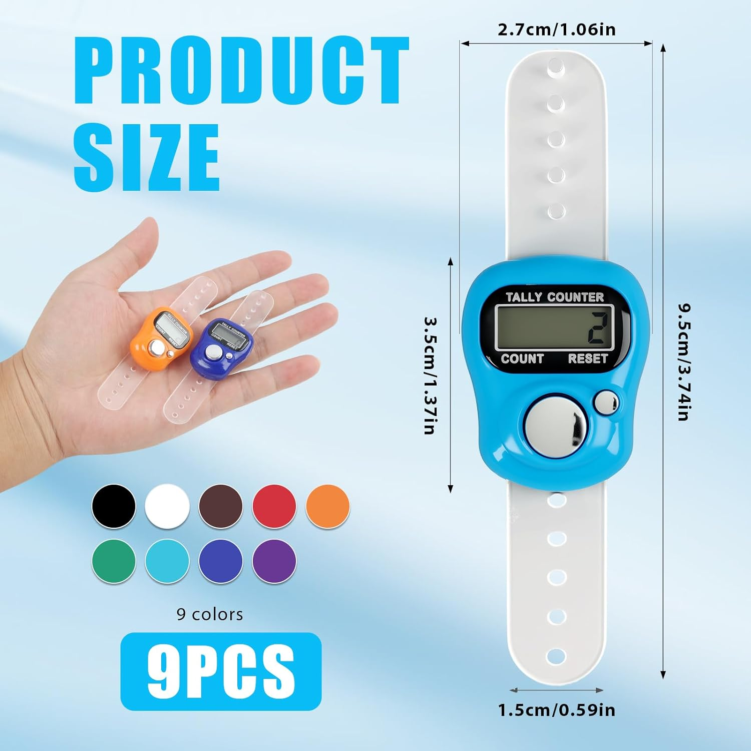 9 Pcs Electronic Finger Tasbeeh Tally Counter Mini LCD Digital Display Handheld Pitch Clicker, Resettable Finger Hand Tally Counter for Golf Coaching Knitting, Lap, Fishing Row Baseball Easy to Carry image number 4