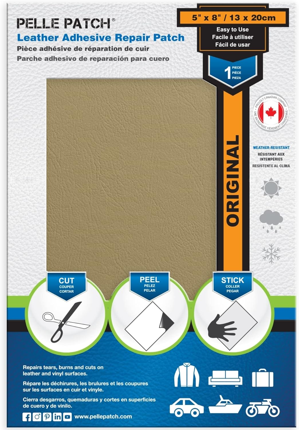 Pelle Patch - Black Leather Patch Car Seat Repair Kit - 25 Colors Available - Original 8X11 - Black