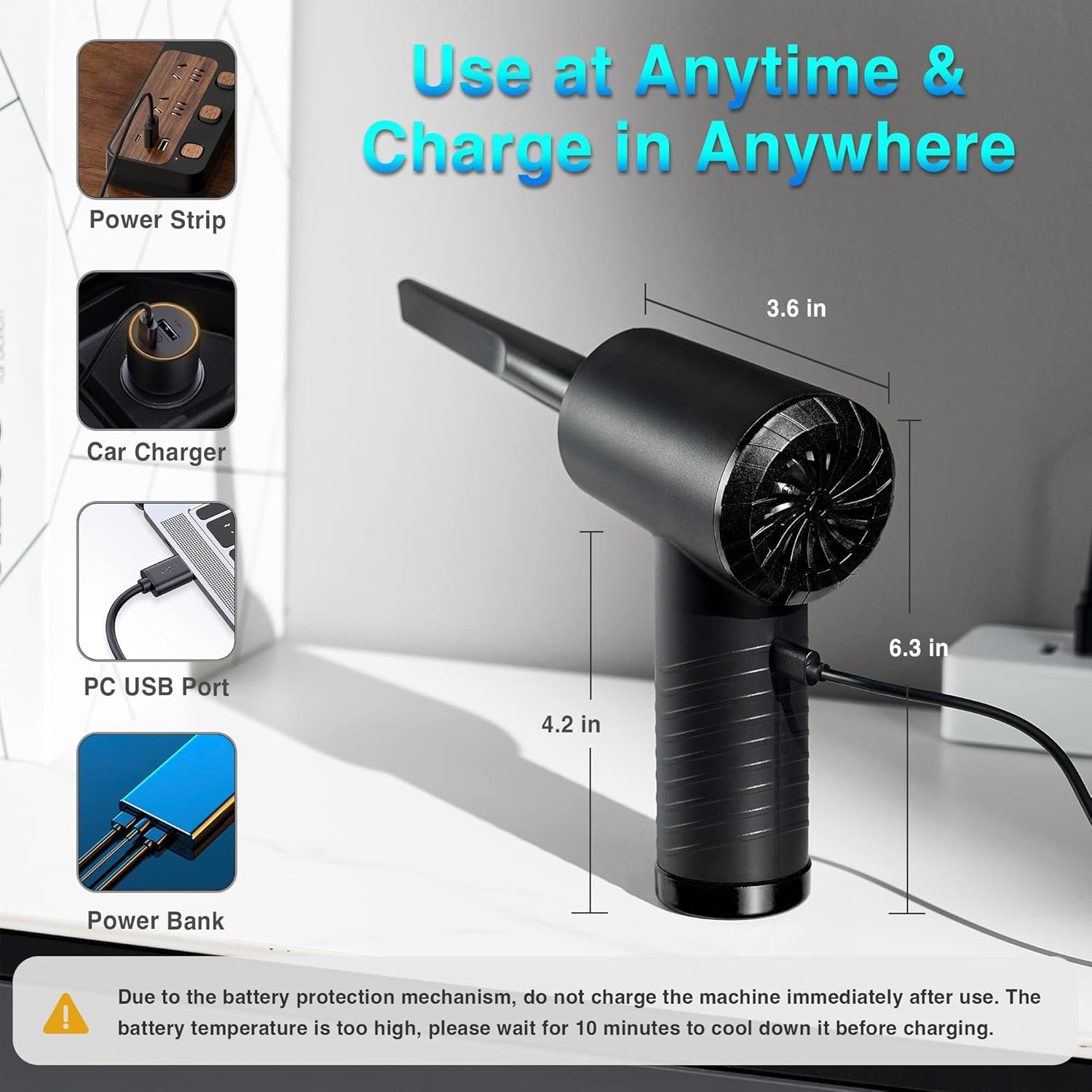 Compressed Air Duster, 130000RPM Electric Air Duster Replaces Compressed Air Cans, 3 Speed, Cordless Air Blower for Cleaning Computer Keyboard image number 6