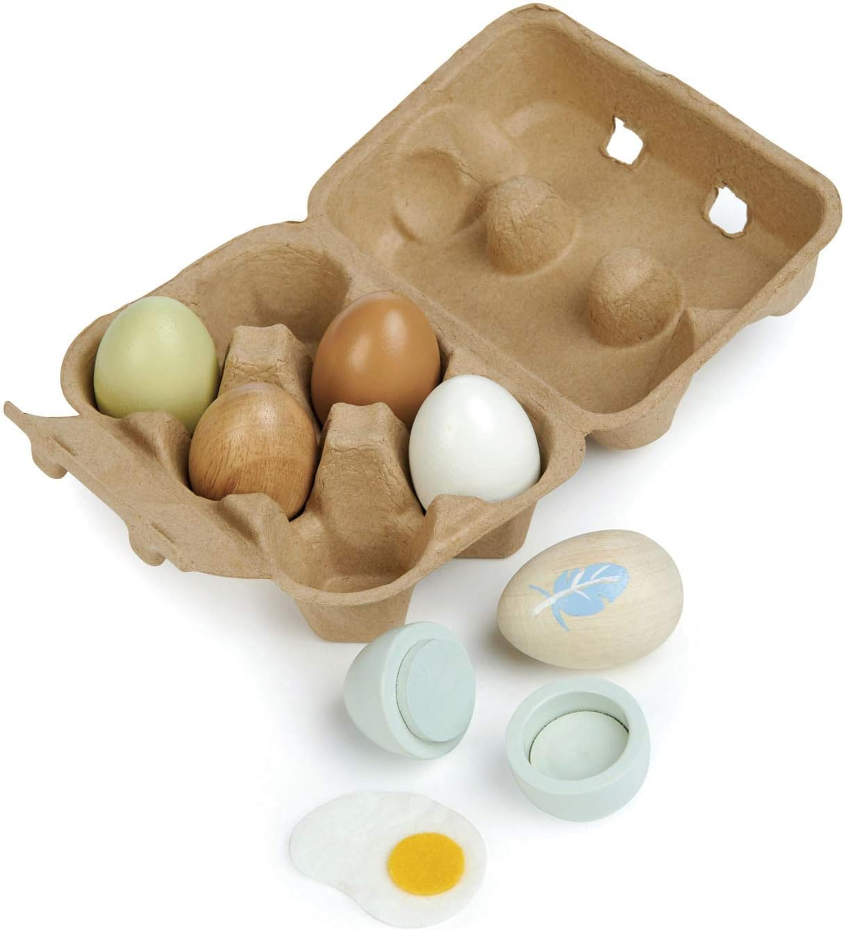 Tender Leaf Toys Wooden Eggs - Wooden Pretend Play Half Dozen Eggs in a Carton image number 4