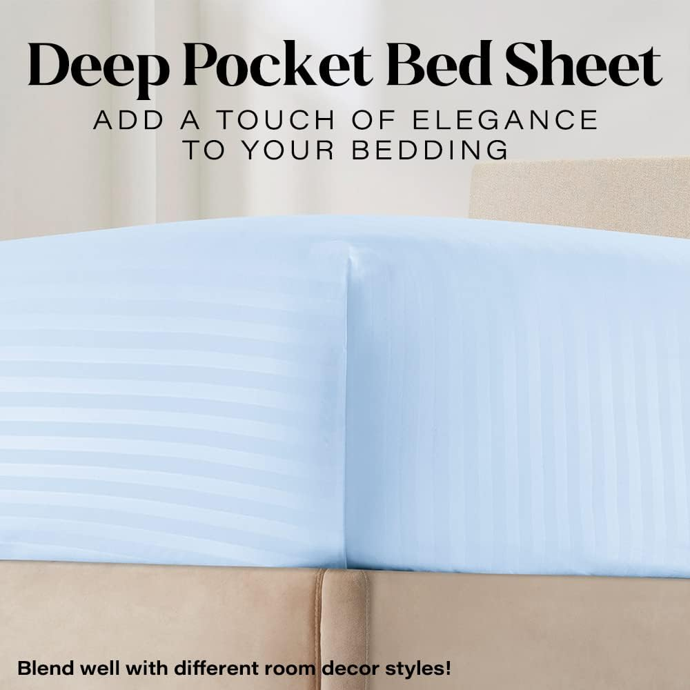 King Sheet Set - 4-Piece Striped Deep Pocket King Bed Sheets - Ultra-Soft & Wrinkle-Free King Size Bedding - Cooling Microfiber King Bed Sheet Set with 1 Fitted Sheet, 1 Flat Sheet, 2 Pillowcases image number 5