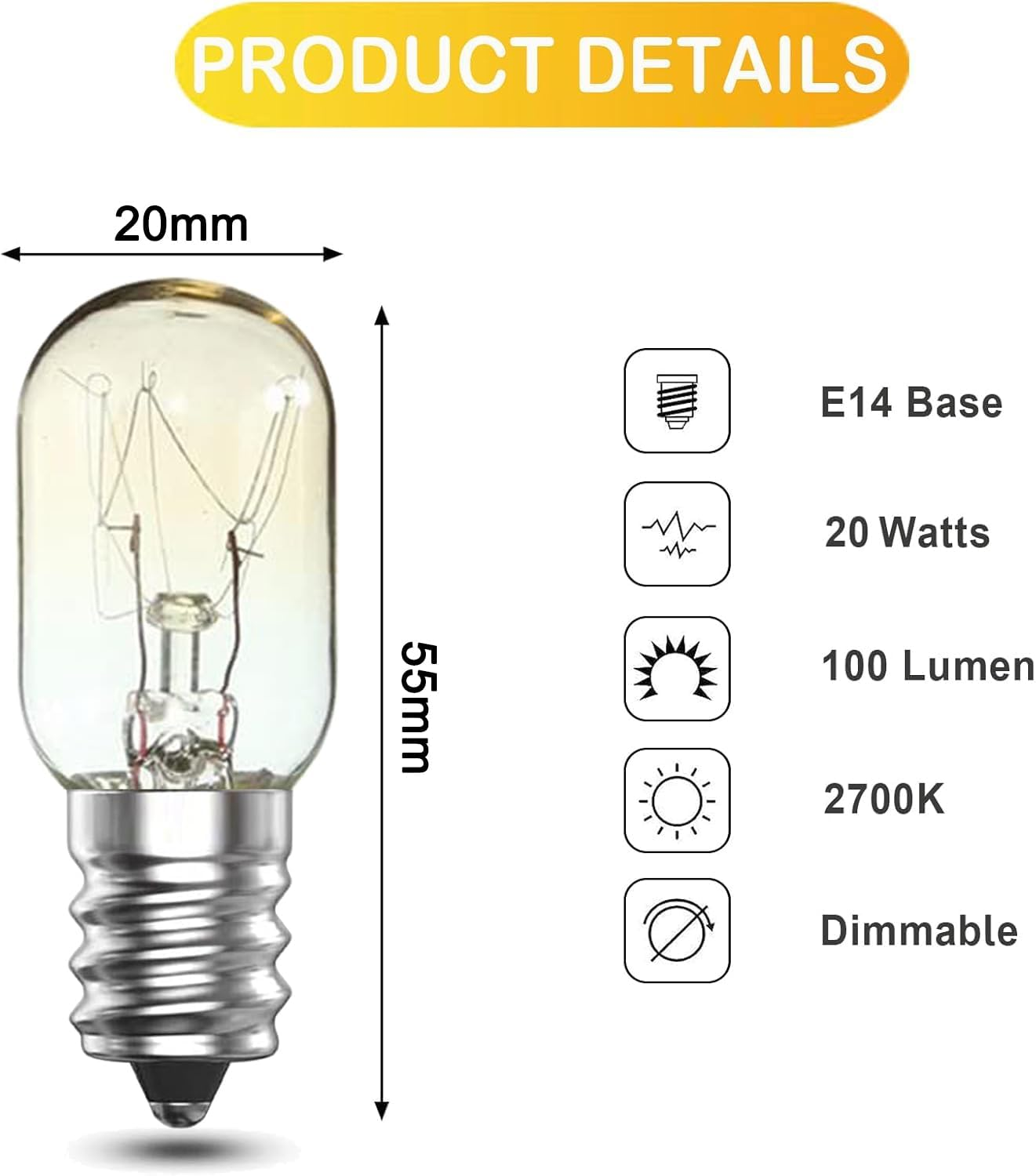15 Pack Salt Lamp Bulb, Small Screw E14 20W Bulb <300&deg;C Dimmable Incandescent Bulbs Pygmy Bulb for Oven Light Bulb, Himalayan Salt Lamp Light Bulbs, Lava Lamp image number 5