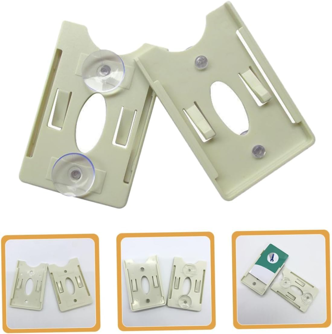 2PCS Suction Cup Card Holder Card Sleeves Card Holder Window Parking Permit Card Holder Card Organizer Engine Card Holder Beige Plastic image number 5