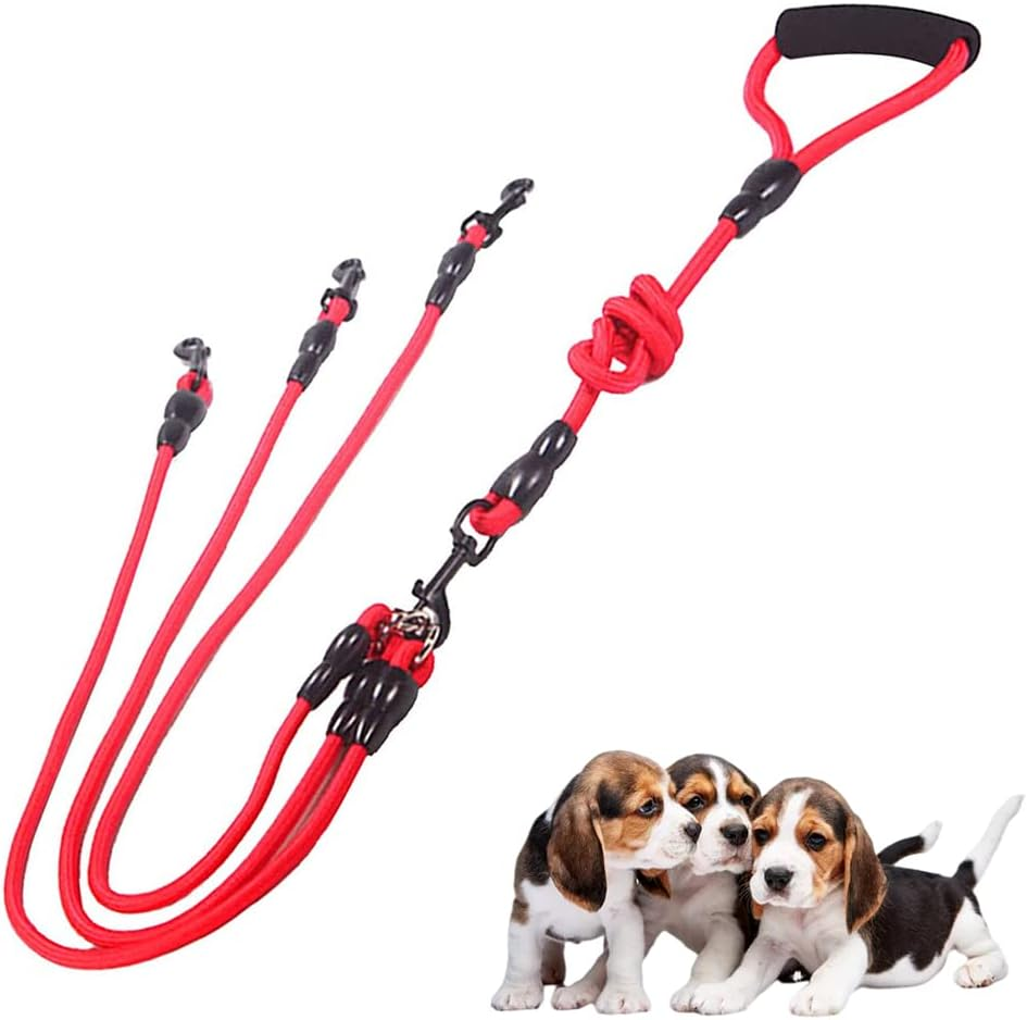 3 in 1 Dog Leashes, with Adjustable Detachable Coupler, 3 Way Dog Leash, Durable Strong Nylon Long Line Dog Leads with Padded Handle, for One, Two, Three Dogs Pet Walking Hiking image number 2