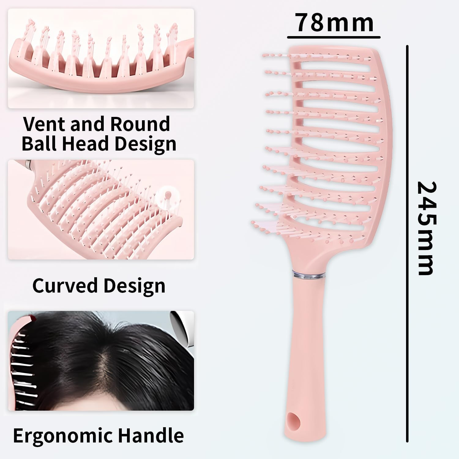 Hair Brush for Women and Men,Detangling Brush Curved Vented for Wet Dry Curly Thick Straight Hair,All Hair Types,Comfort Handle