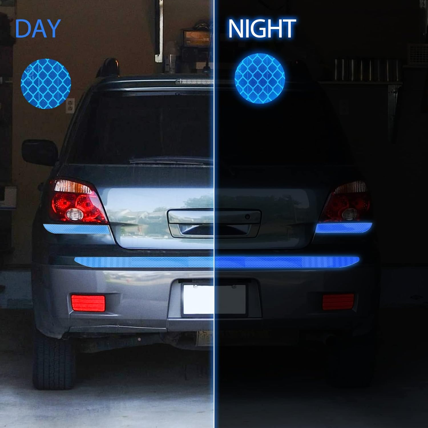 Frienda 7 Pcs Auto Strong Reflective Stickers Includes Car Bumper Reflective Stickers Car Trunk Mirror Decals Night Visibility Waterproof Self Adhesive Decals for Safety(Blue) image number 3