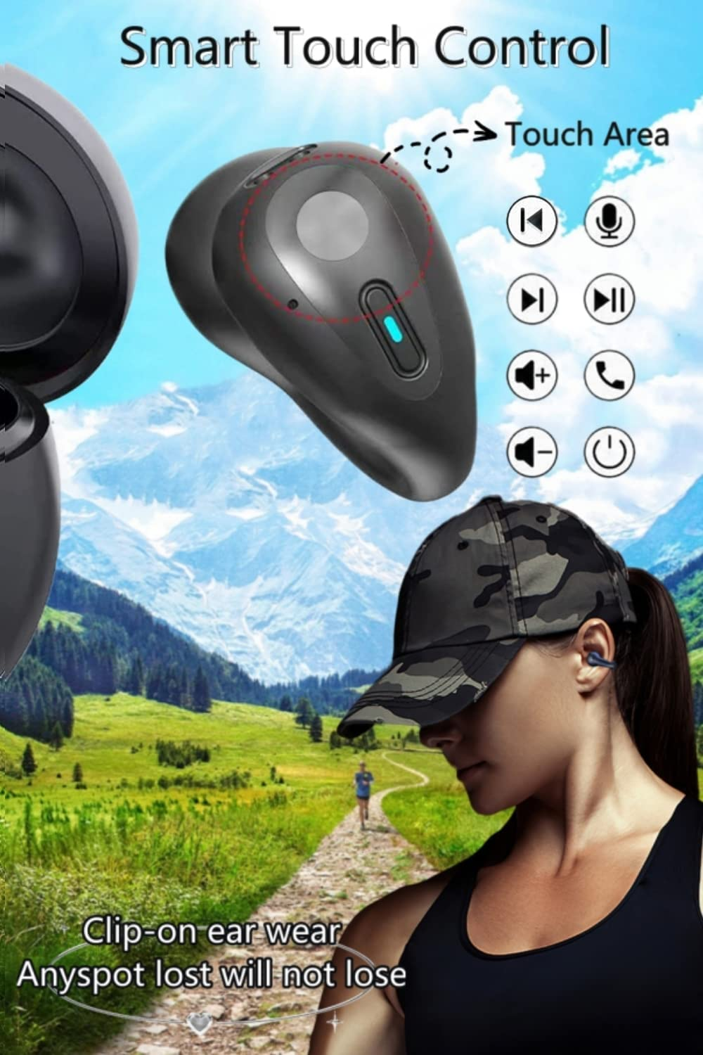Wireless Ear Clip Bone Conduction Headphones Bluetooth Painless Open Ear Clip on Headphone,Waterproof Mini Sport Running Bicycle Earring Earphone,Noise Cancelling Hifi Quality Long Battery Life image number 6